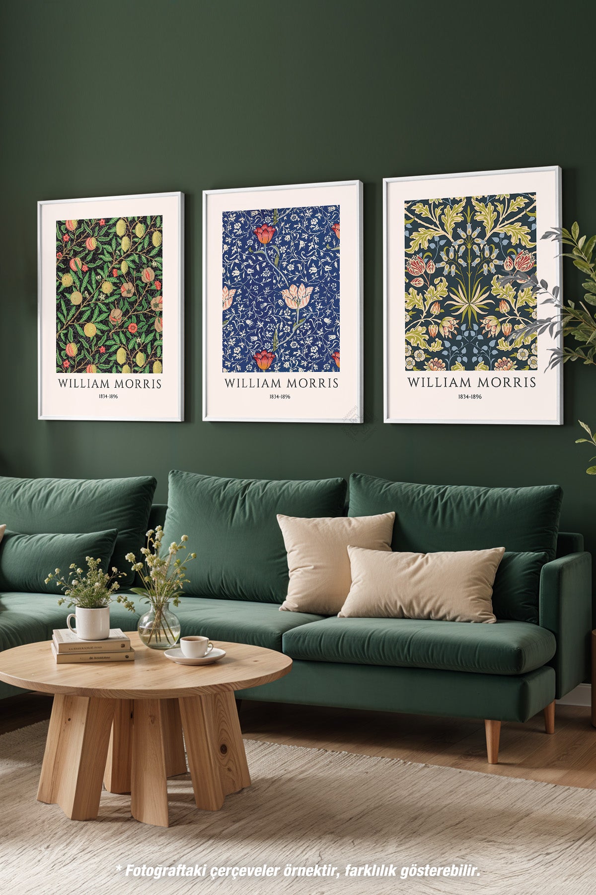 Çiçekli 3'lü Beyaz Çerçeveli Poster, Tablo Seti No:44