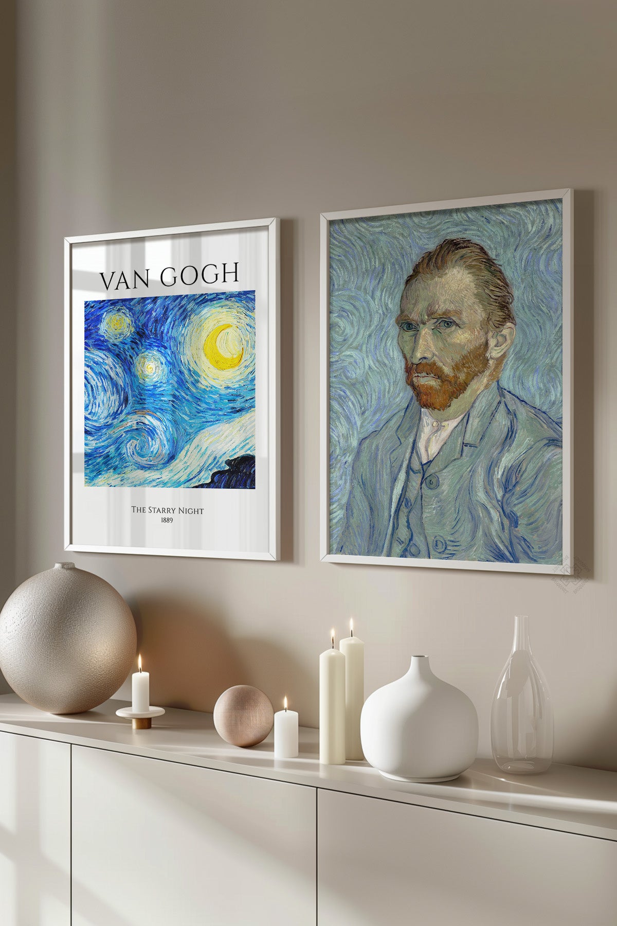 Van Gogh 2'li Beyaz Çerçeveli Poster, Tablo Seti No:37