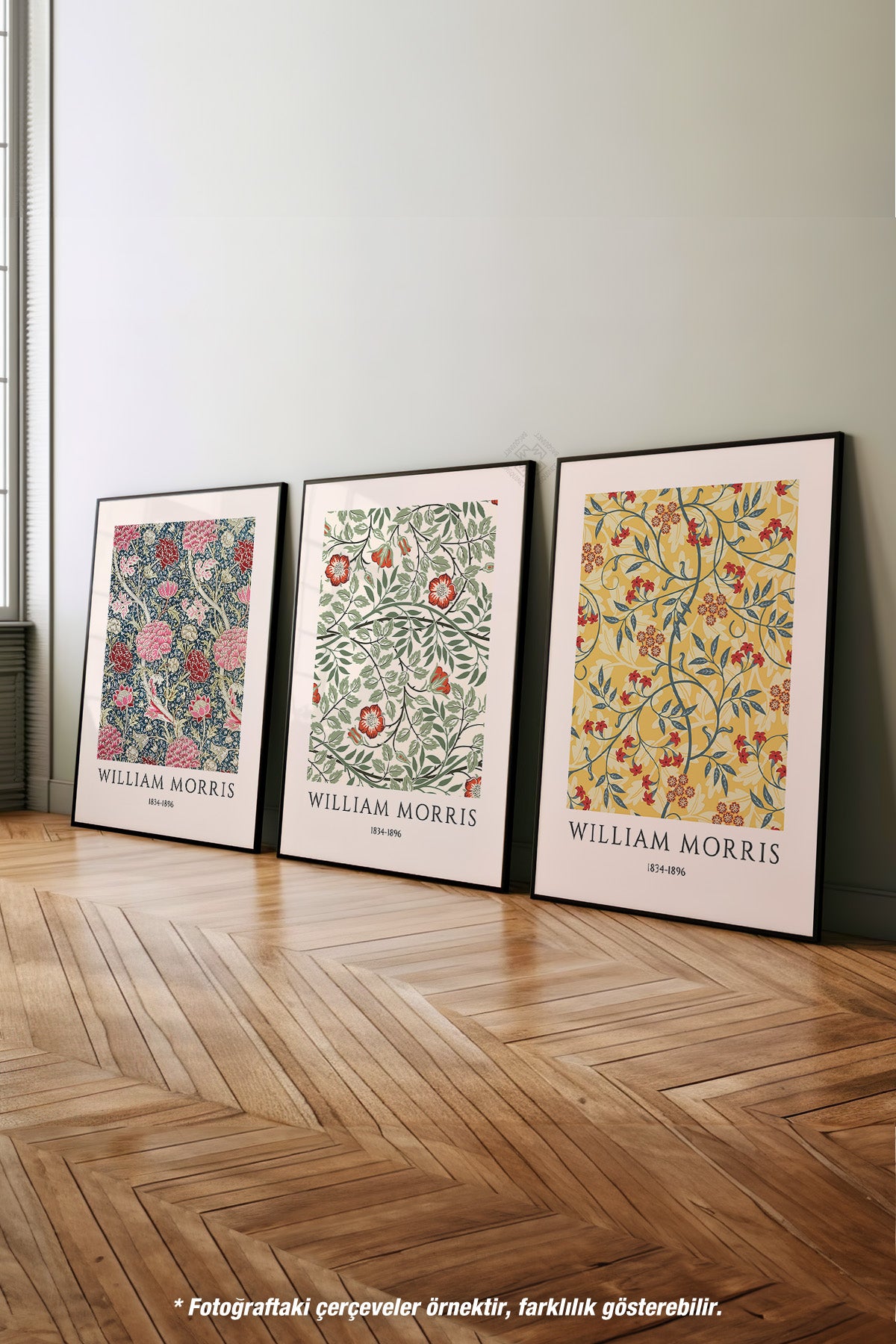 William Morris 3'lü Siyah Çerçeveli Poster, Tablo Seti No:47
