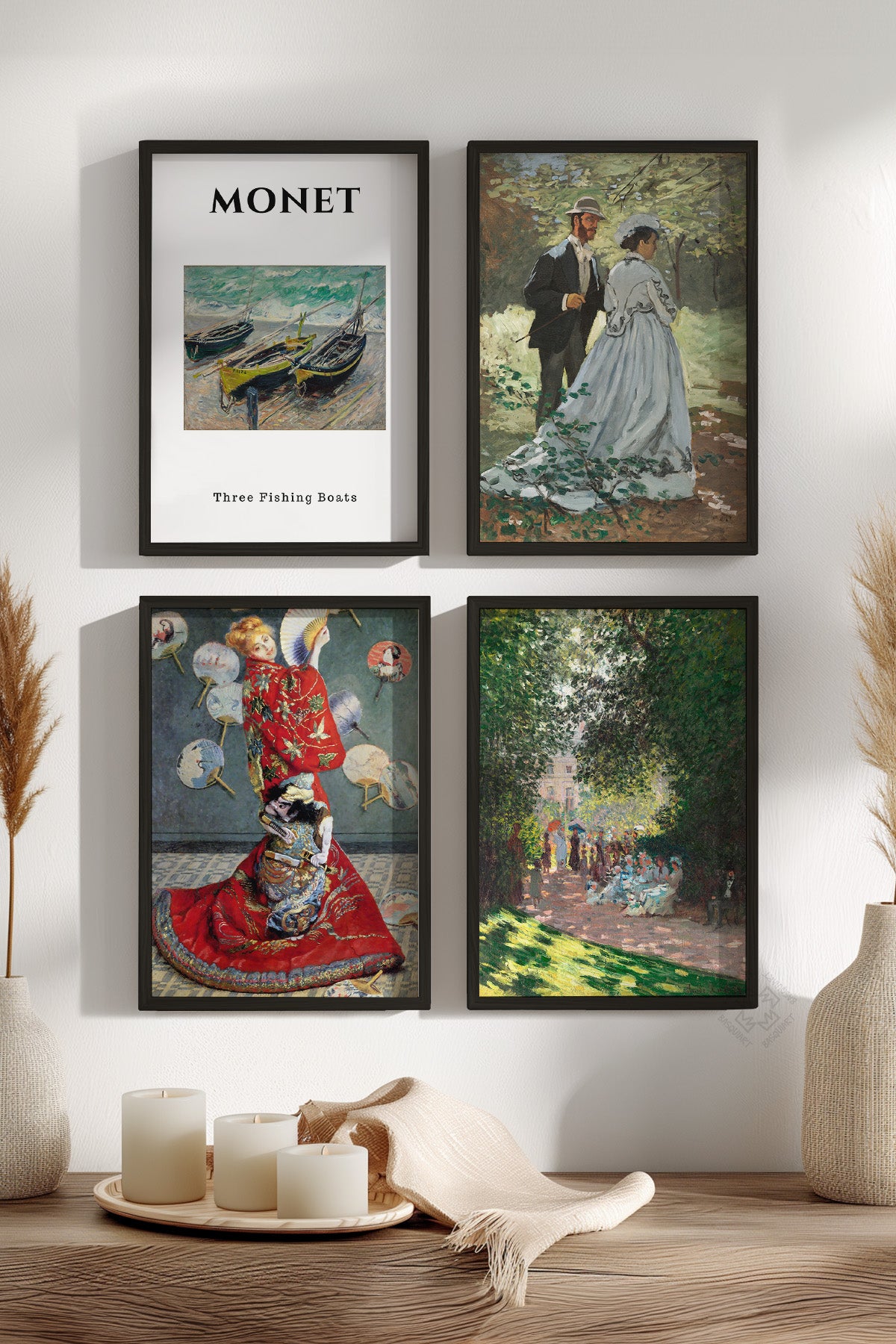 Monet 4'lü Siyah Çerçeveli Poster, Tablo Seti No:53