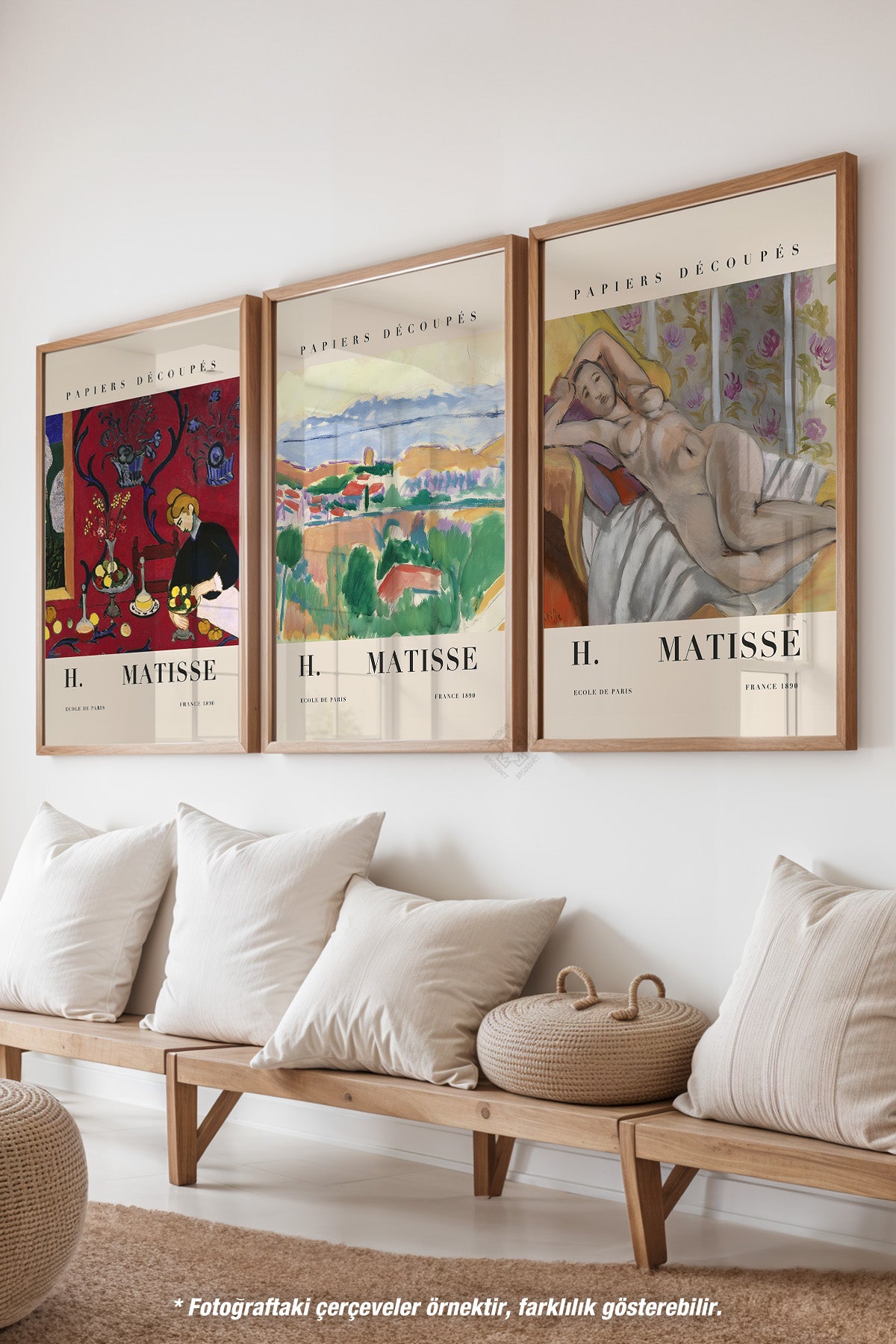 Matisse Dekoratif 3'lü Ahşap Çerçeveli Poster, Tablo Seti No:19