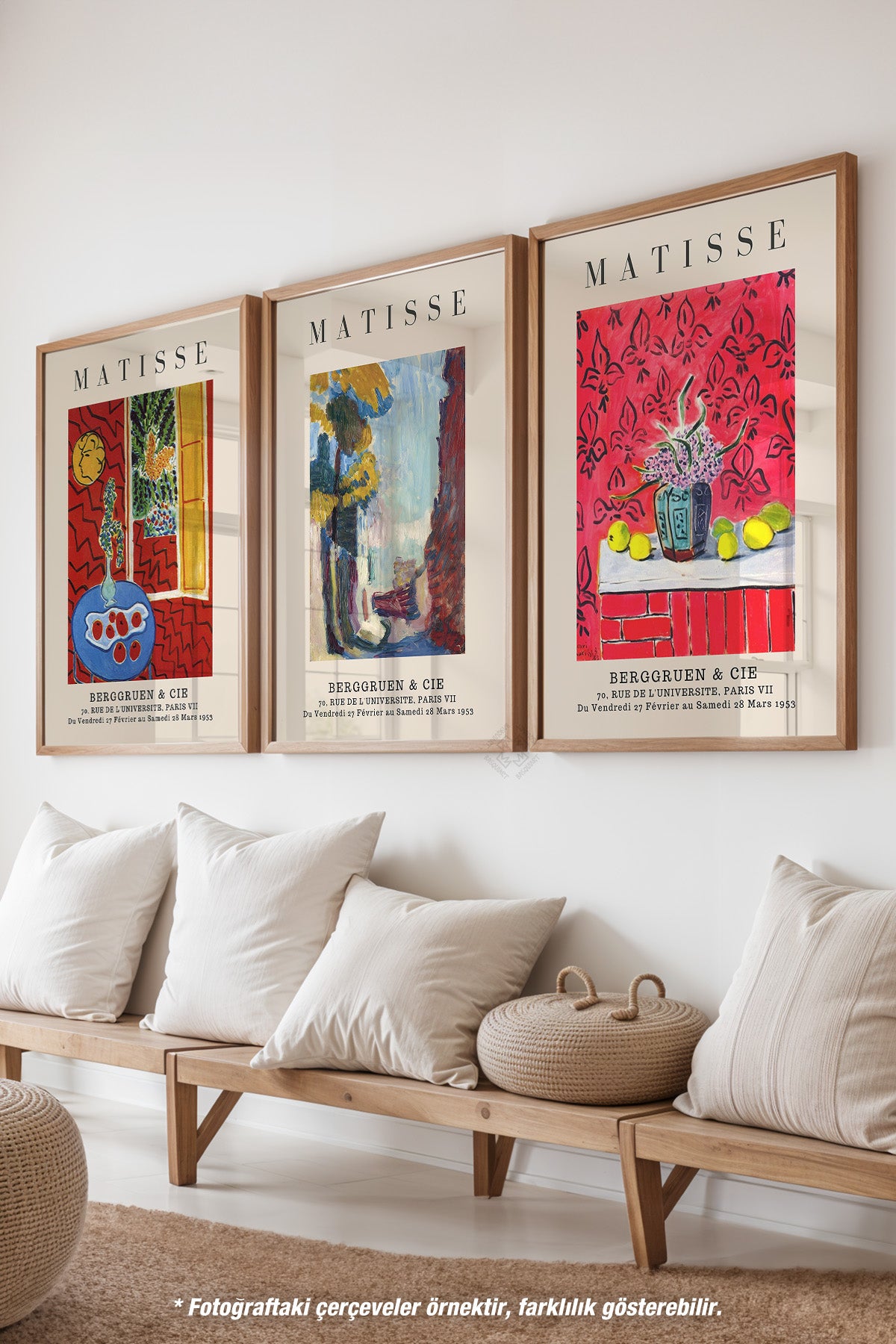Matisse Dekoratif 3'lü Ahşap Çerçeveli Poster, Tablo Seti No:15