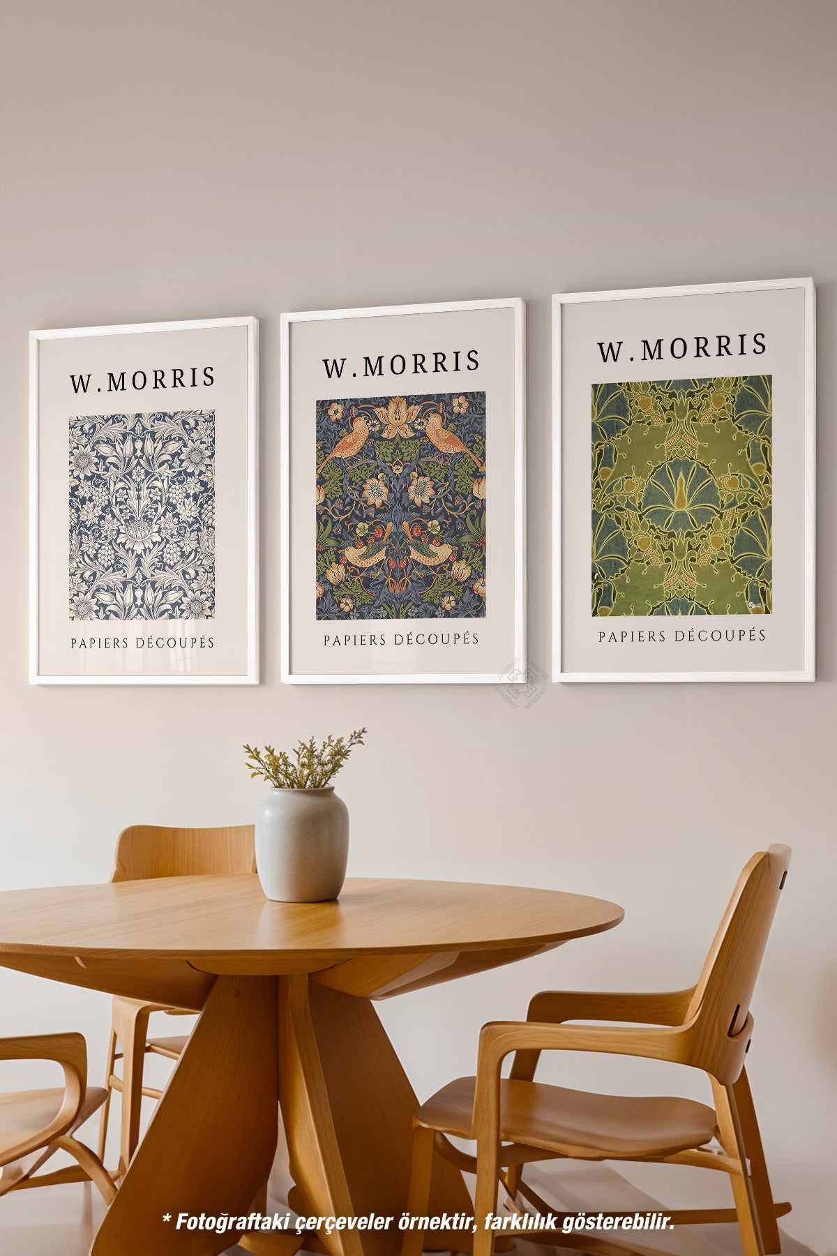 W Morris 3'lü Beyaz Çerçeveli Poster, Tablo Seti No:4