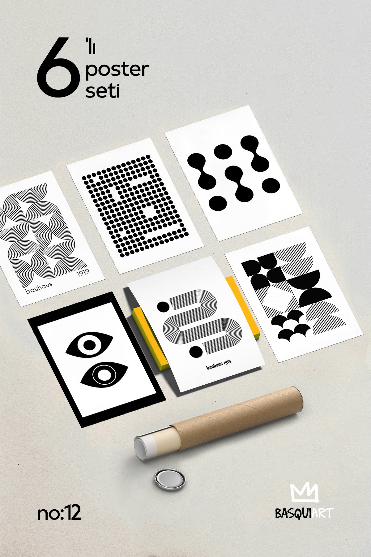 Minimal Bauhaus 6'lı Poster Seti, Duvar Dekoru No:12