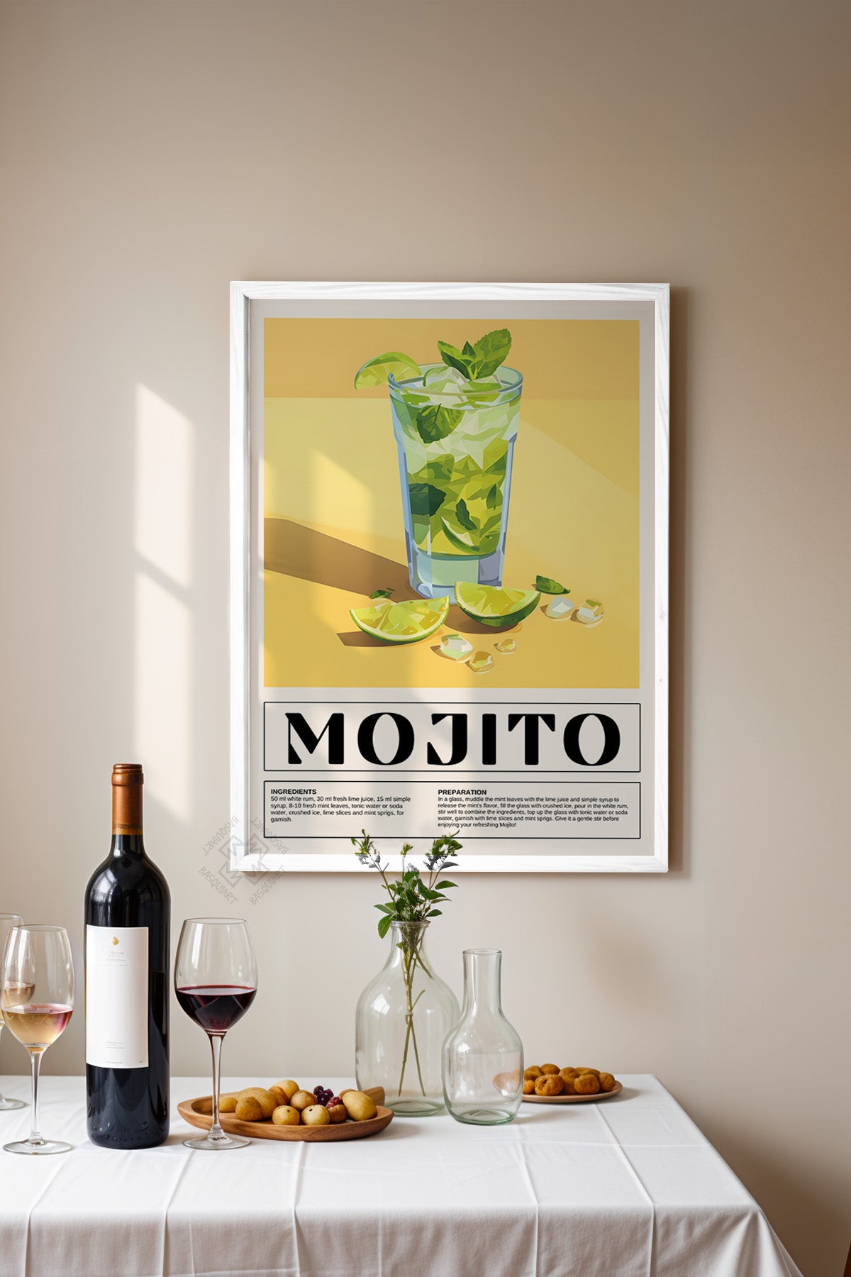 Kokteyl Serisi Beyaz Çerçeveli Poster, Tablo, Cafe, Restoran, Mutfak Duvar Dekoru No:4
