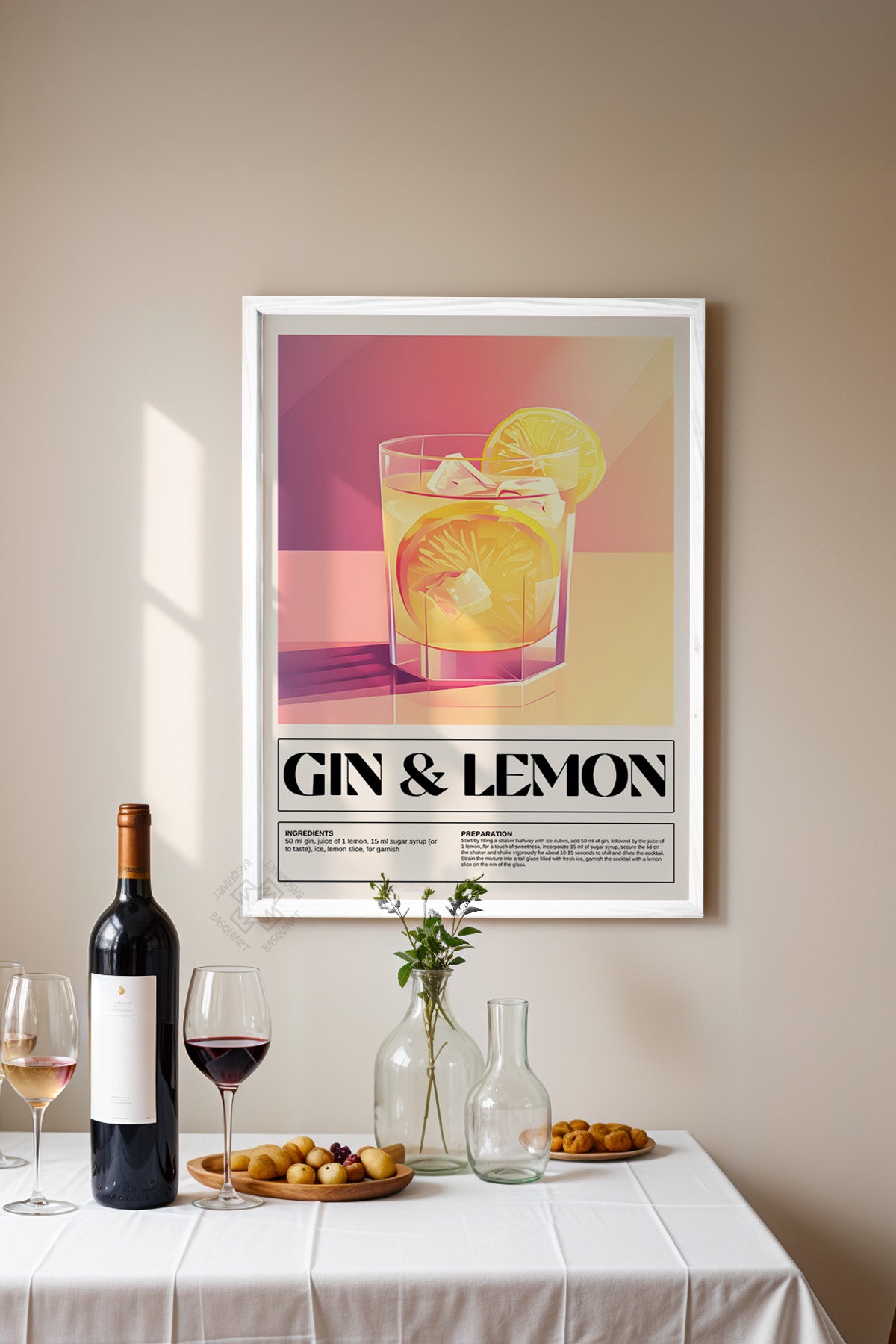 Kokteyl Serisi Beyaz Çerçeveli Poster, Tablo, Cafe, Restoran, Mutfak Duvar Dekoru No:3