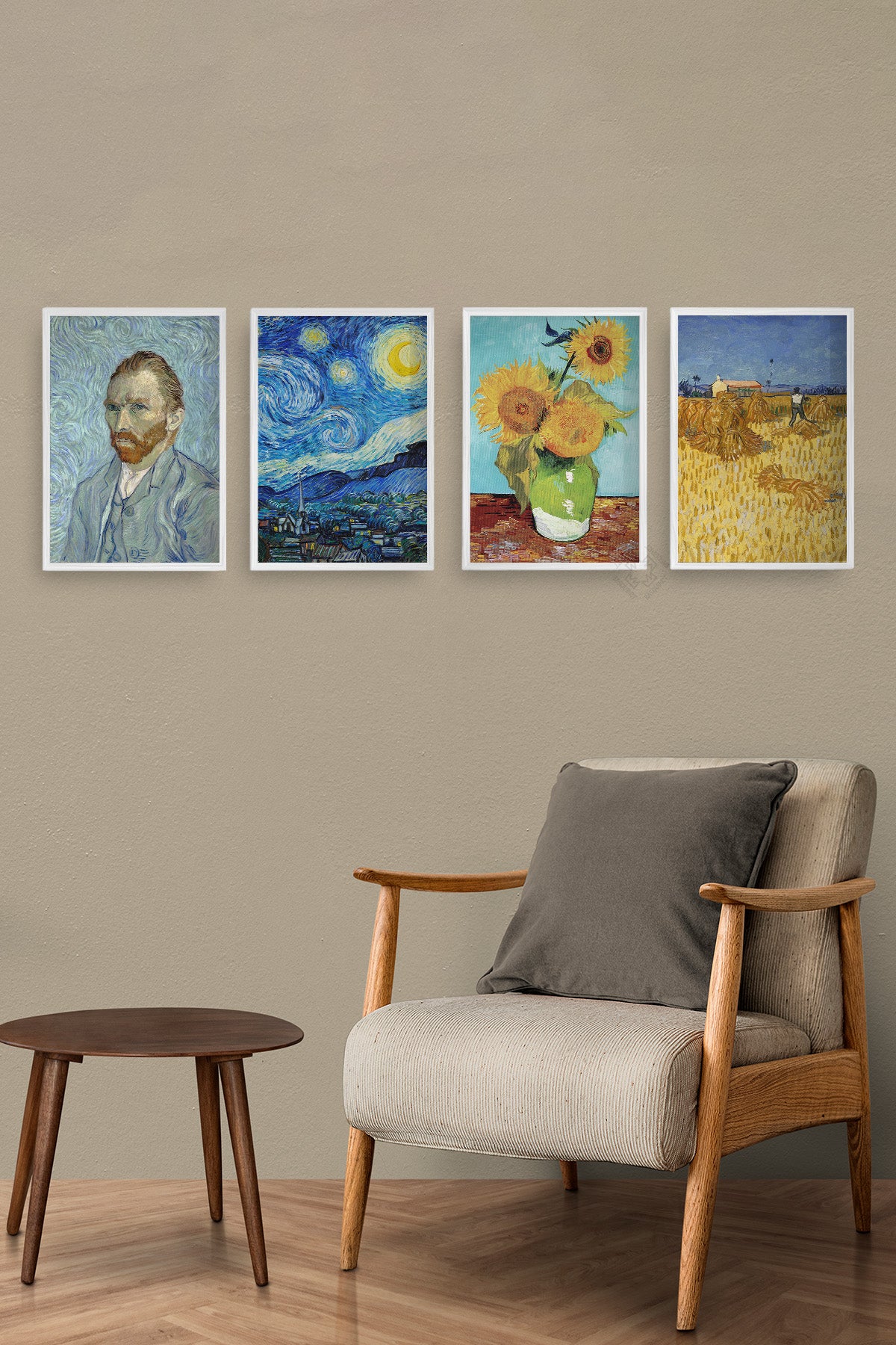 Van Gogh Tablo 4'lü Beyaz Çerçeveli Poster, Tablo Seti No:48