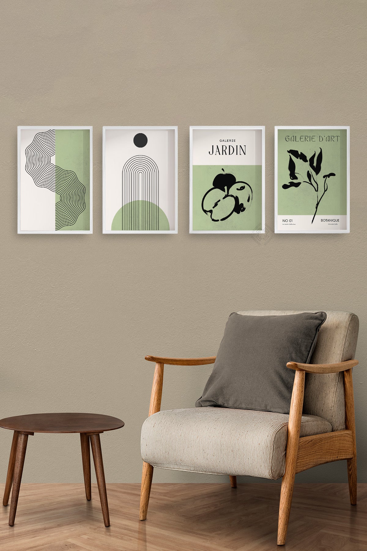 Yeşil Bohem Dekor 4'lü Beyaz Çerçeveli Poster, Tablo Seti No:8