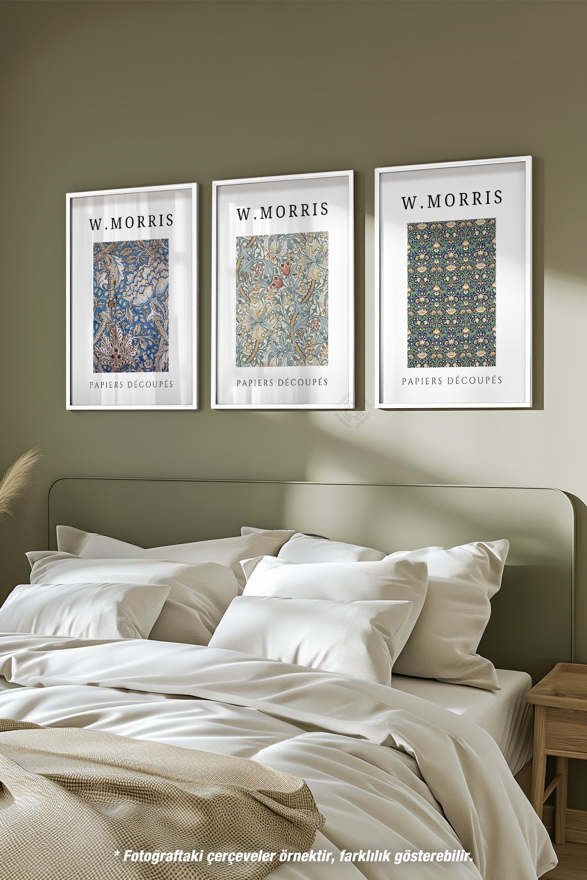 Yatak Odası, Salon Tablo Seti, 3'lü Beyaz Çerçeveli Poster, Tablo Seti No:11