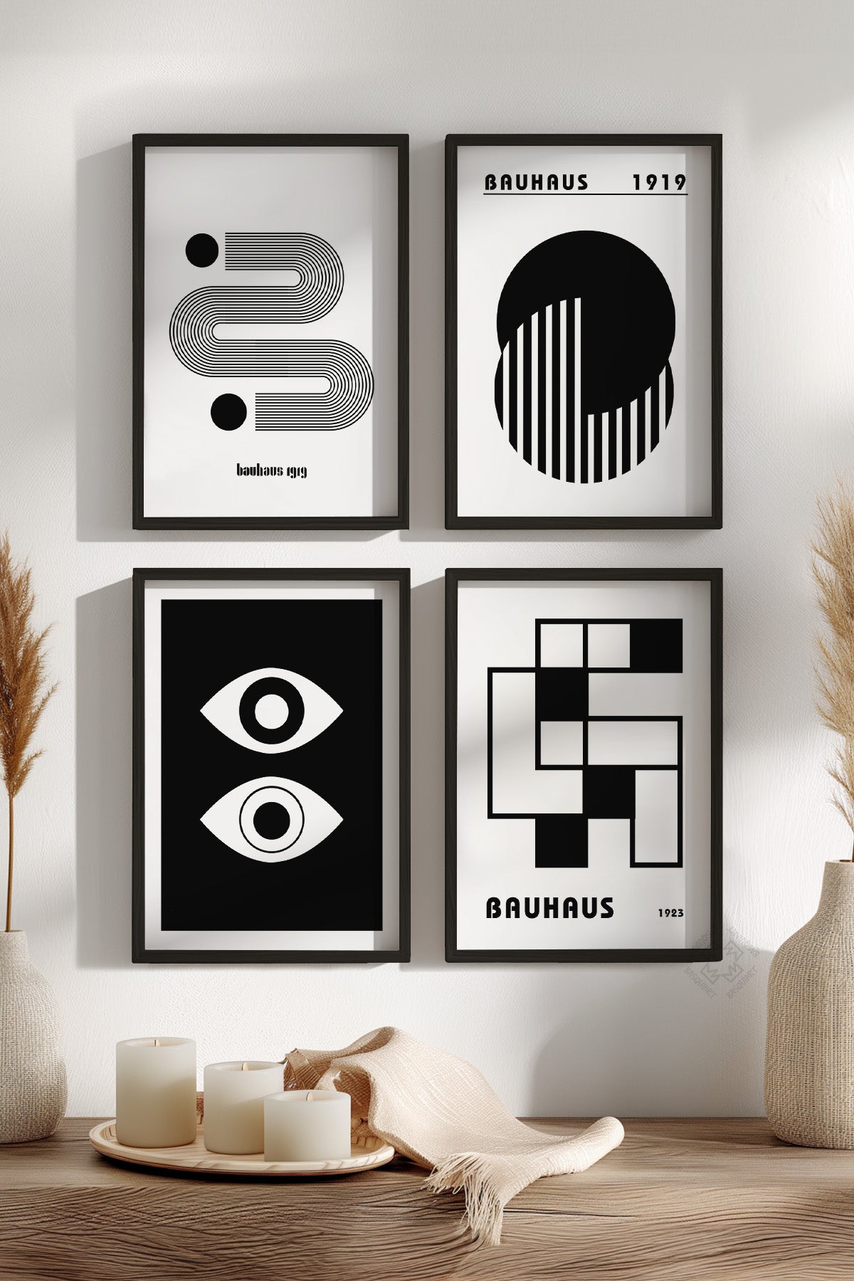 Bauhaus Minimal 4'lü Siyah Çerçeveli Poster, Tablo Seti No:30