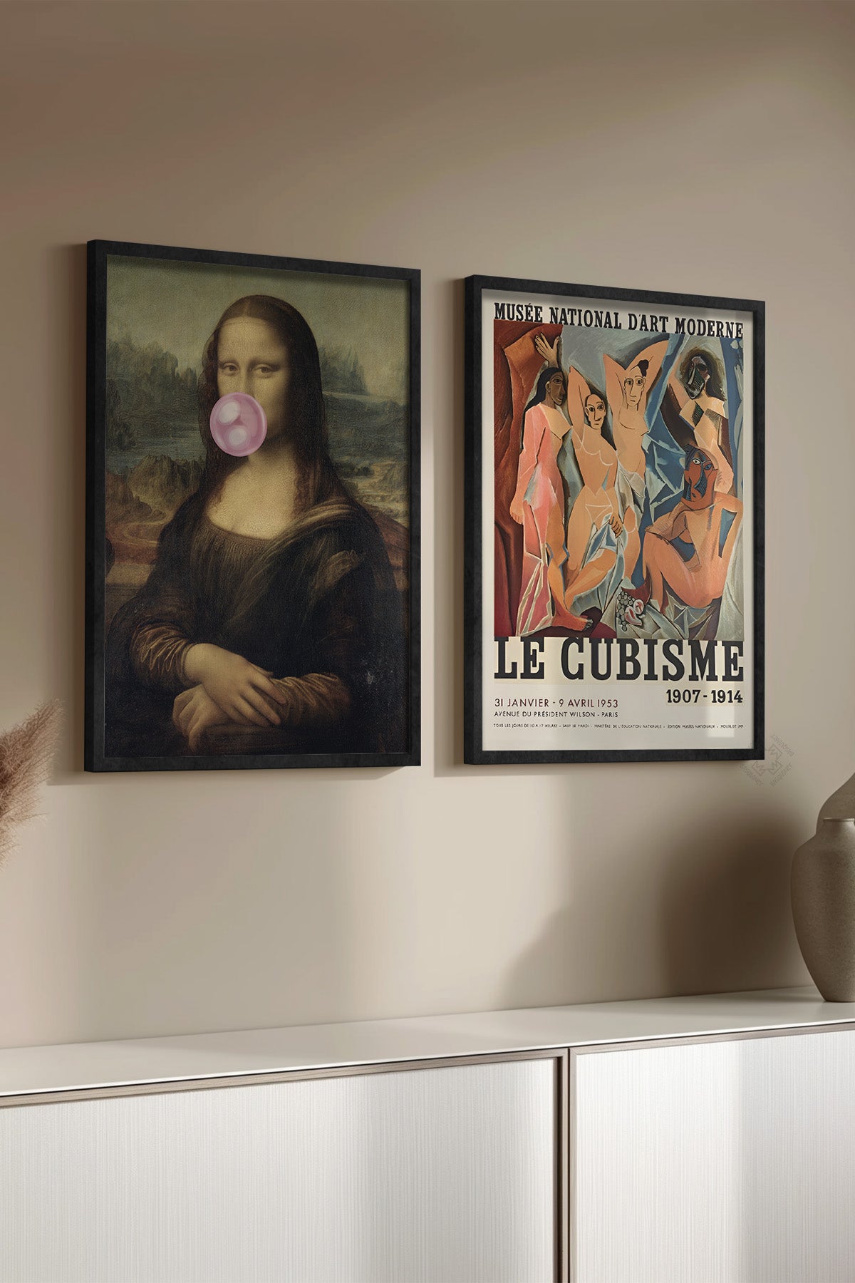 Mona Lisa ve Picasso 2'li Siyah Çerçeveli Poster, Tablo Seti No:33