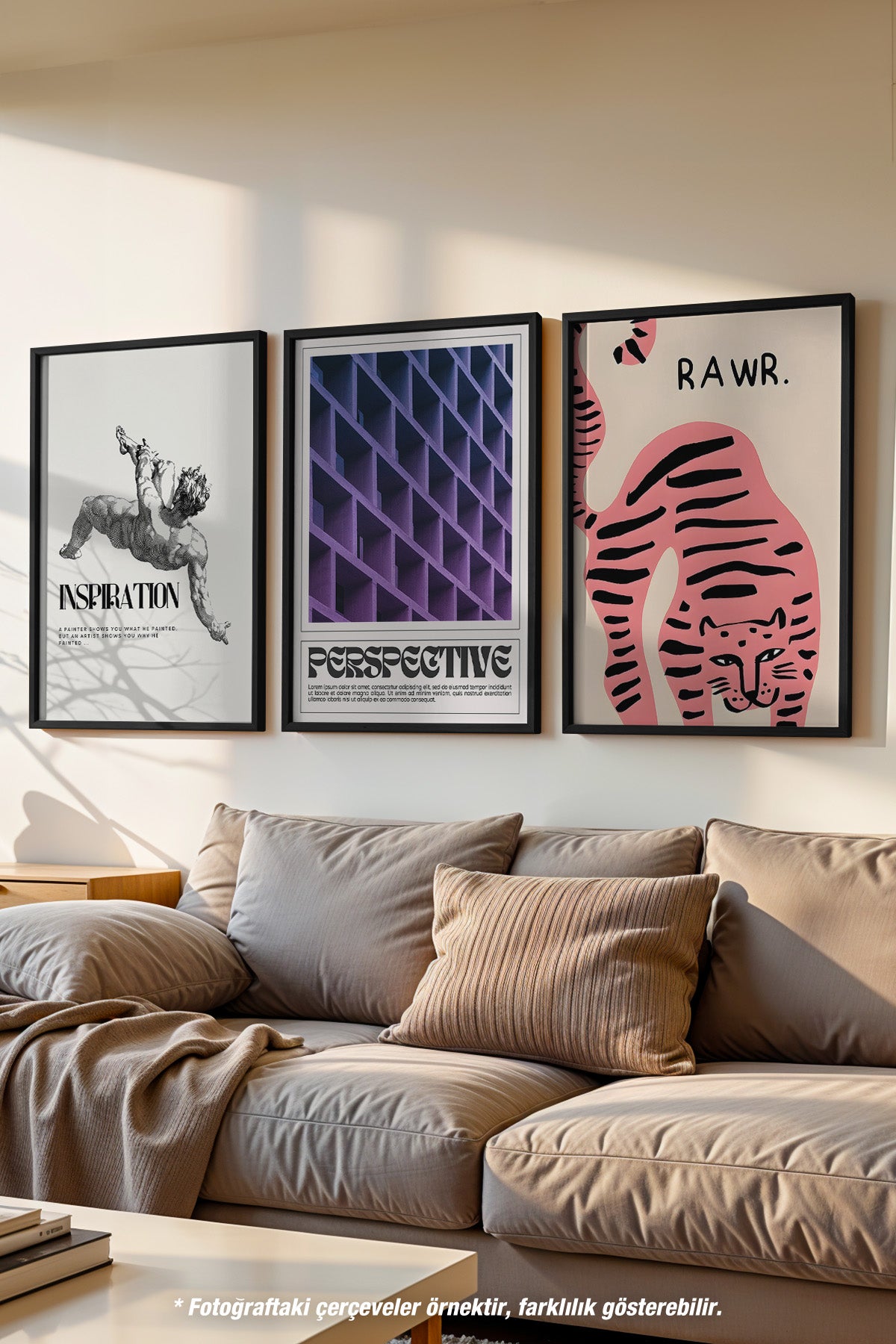 Modern 3'lü Siyah Çerçeveli Poster, Tablo Seti No:50