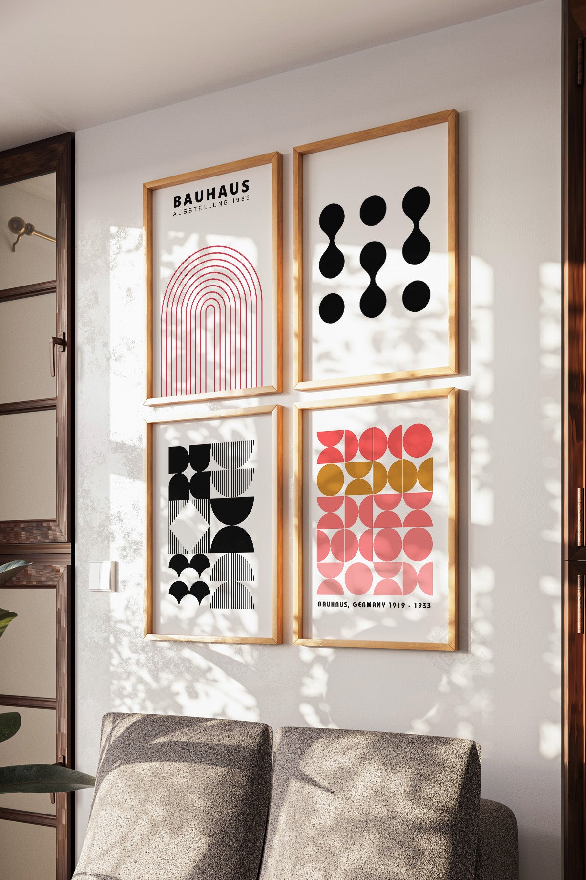 Bauhaus Çizgisel 4'lü Ahşap Çerçeveli Poster, Tablo Seti No:26