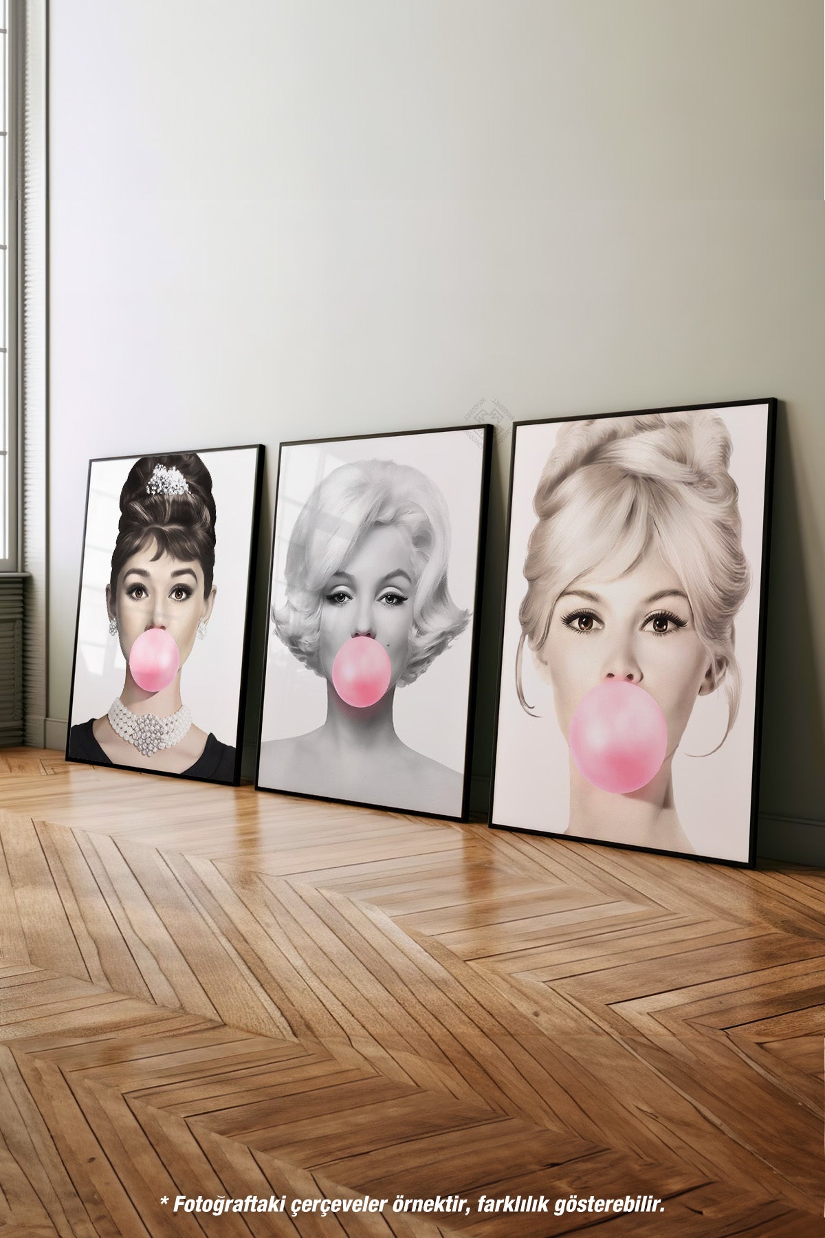 Hepburn, Monroe, Bardot 3'lü Siyah Çerçeveli Poster, Tablo Seti No:28