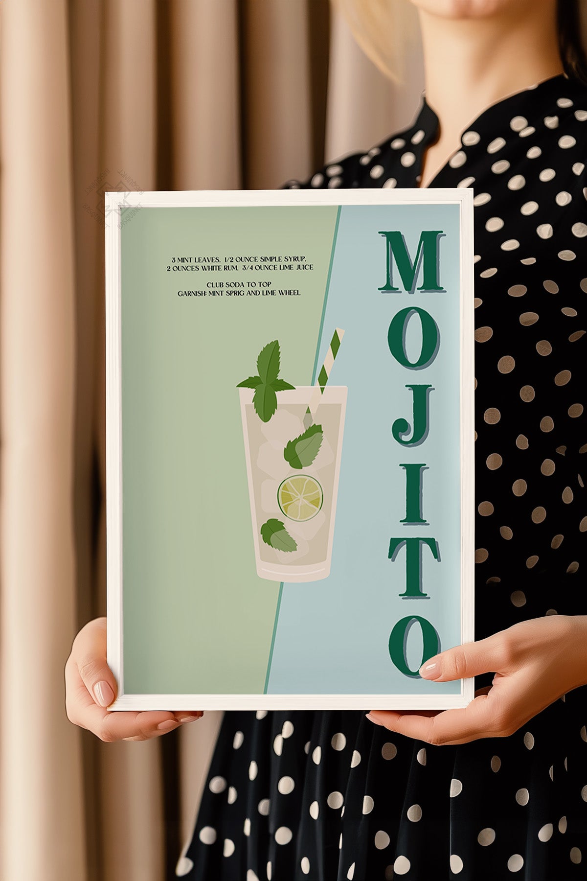 Kokteyl Serisi Beyaz Çerçeveli Poster, Tablo, Cafe, Restoran, Mutfak Duvar Dekoru No:51