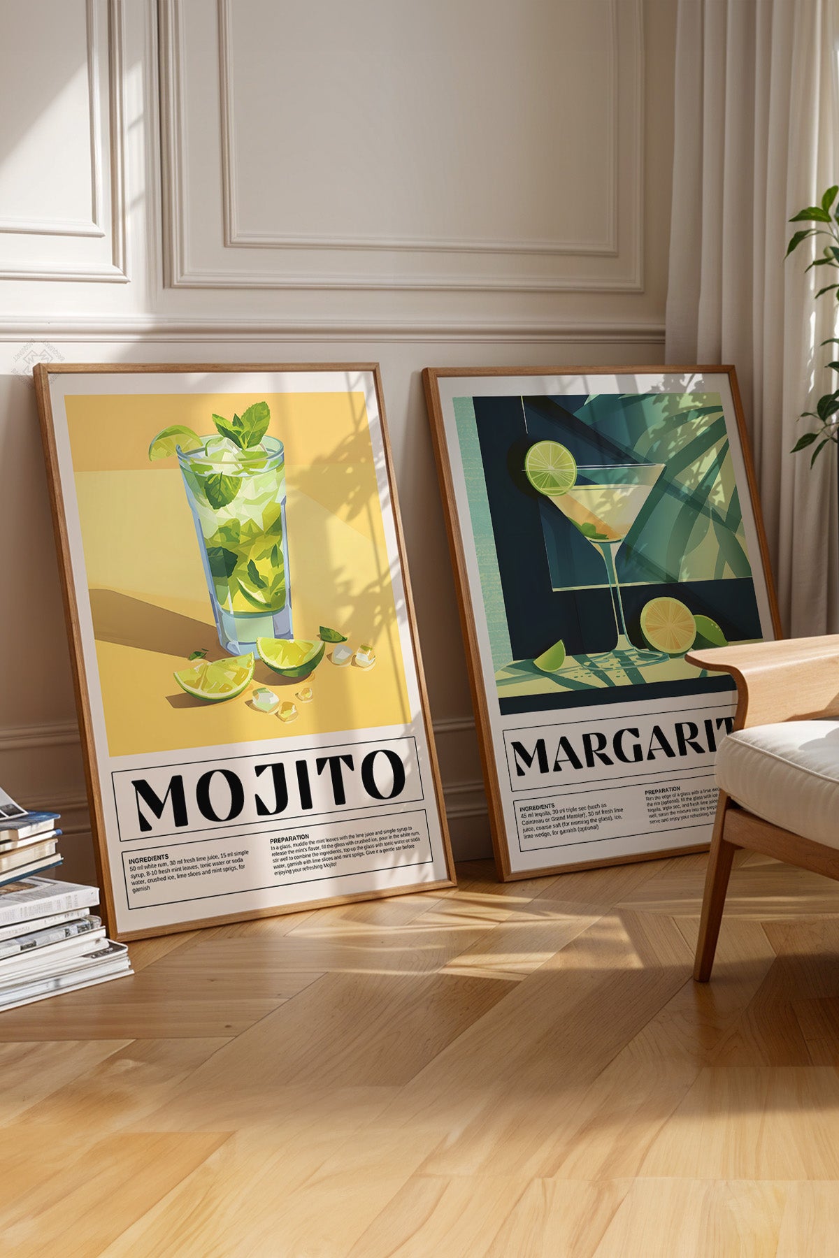 Kokteyl 2'li Ahşap Çerçeveli Poster, Tablo Seti No:32