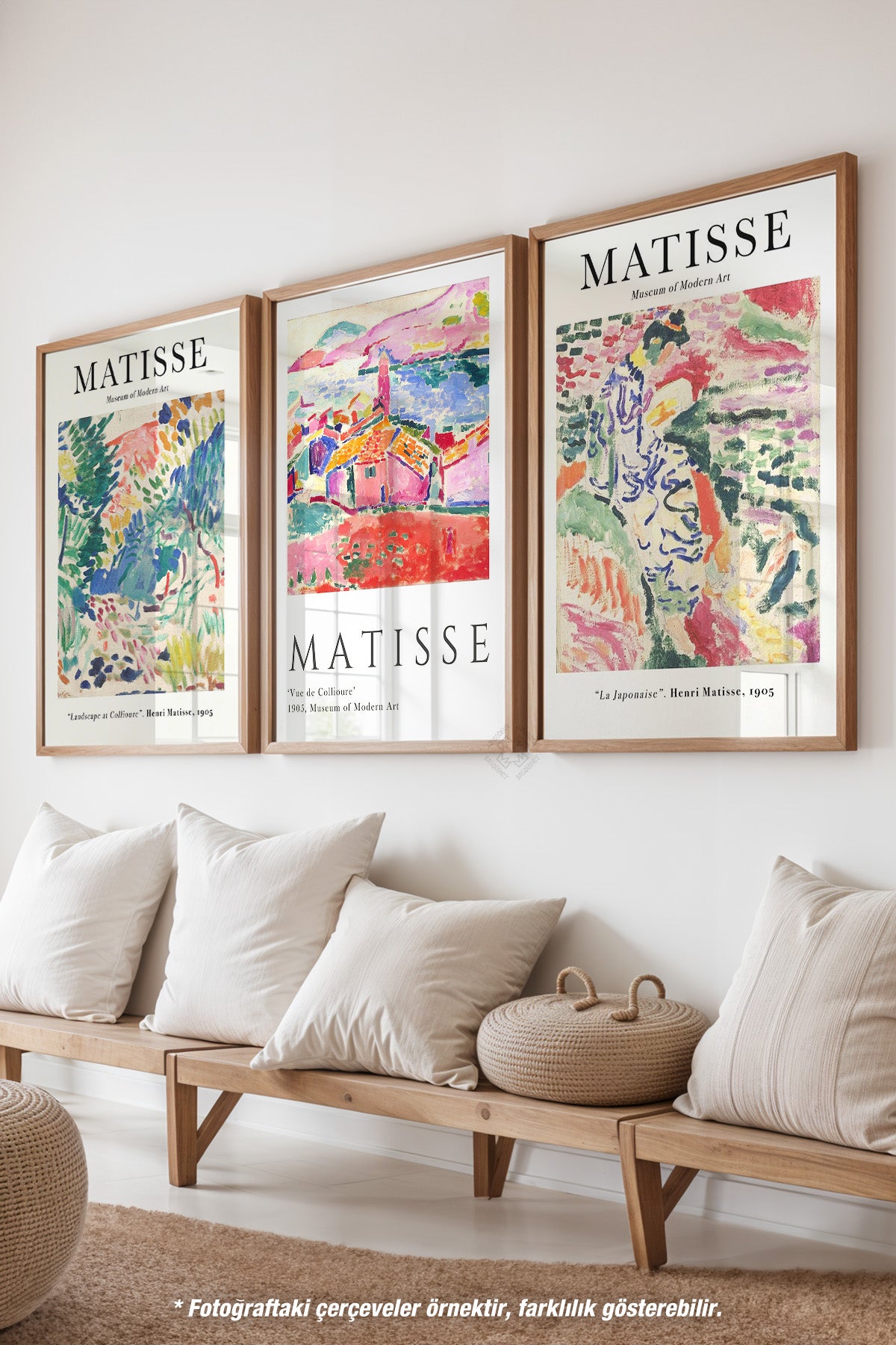 Dekoratif Matisse 3'lü Ahşap Çerçeveli Poster, Tablo Seti No:37