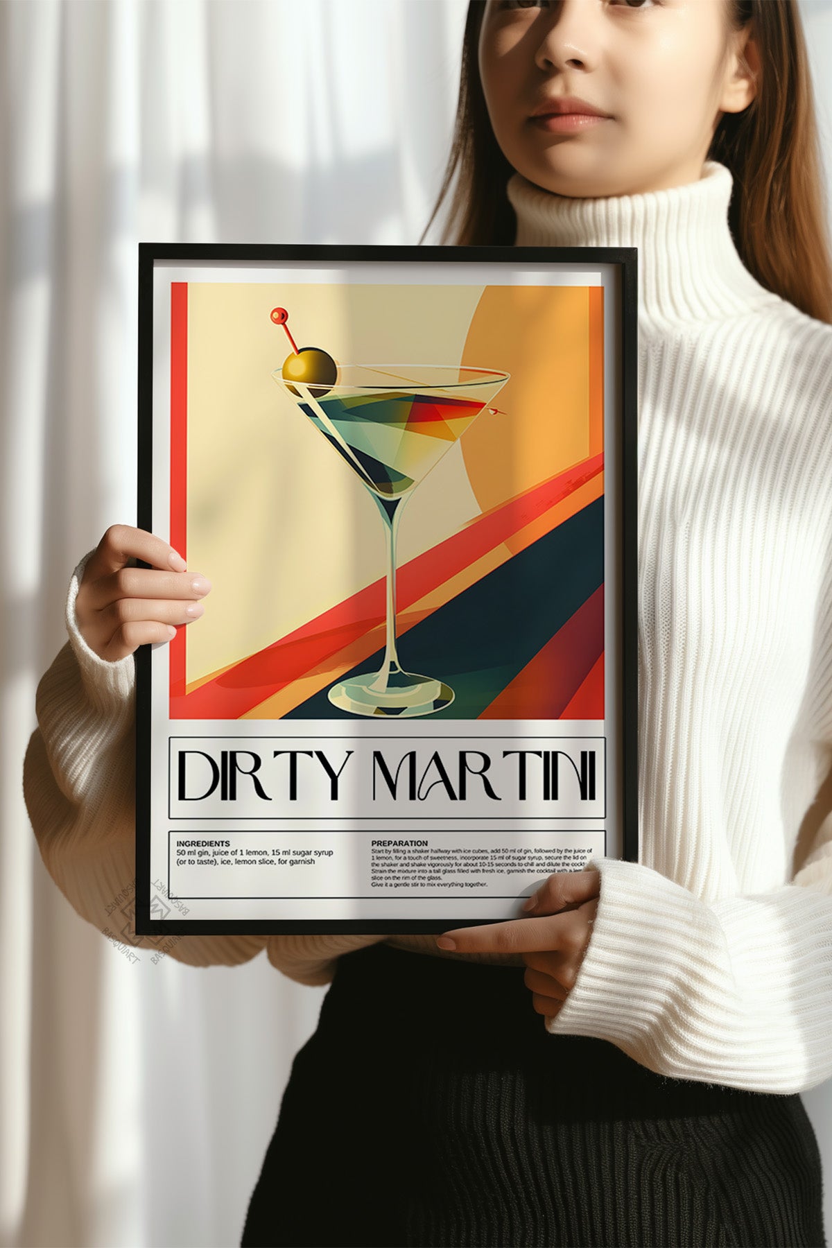 Kokteyl Serisi Siyah Çerçeveli Poster, Tablo, Cafe, Restoran, Mutfak Duvar Dekoru No:8