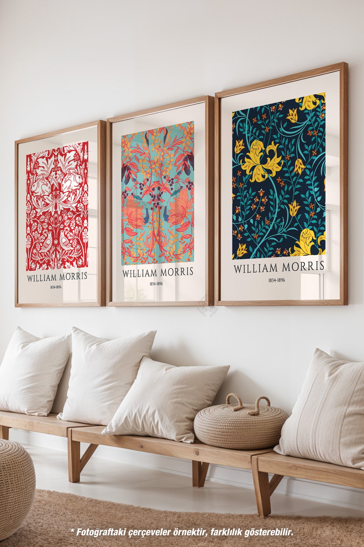 Etnik Desenli 3'lü Ahşap Çerçeveli Poster, Tablo Seti No:49