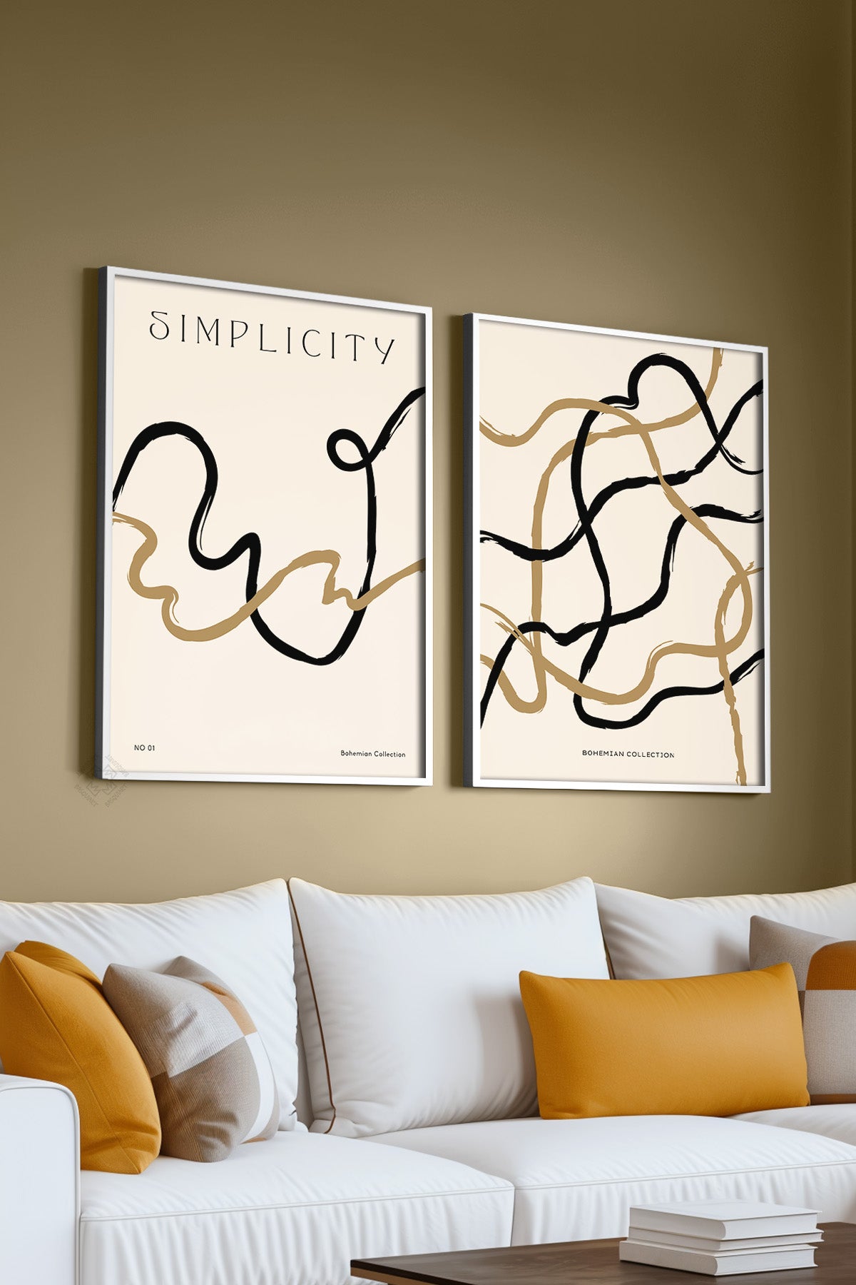 Minimal Sanatsal 2'li Beyaz Çerçeveli Poster, Tablo Seti No:20
