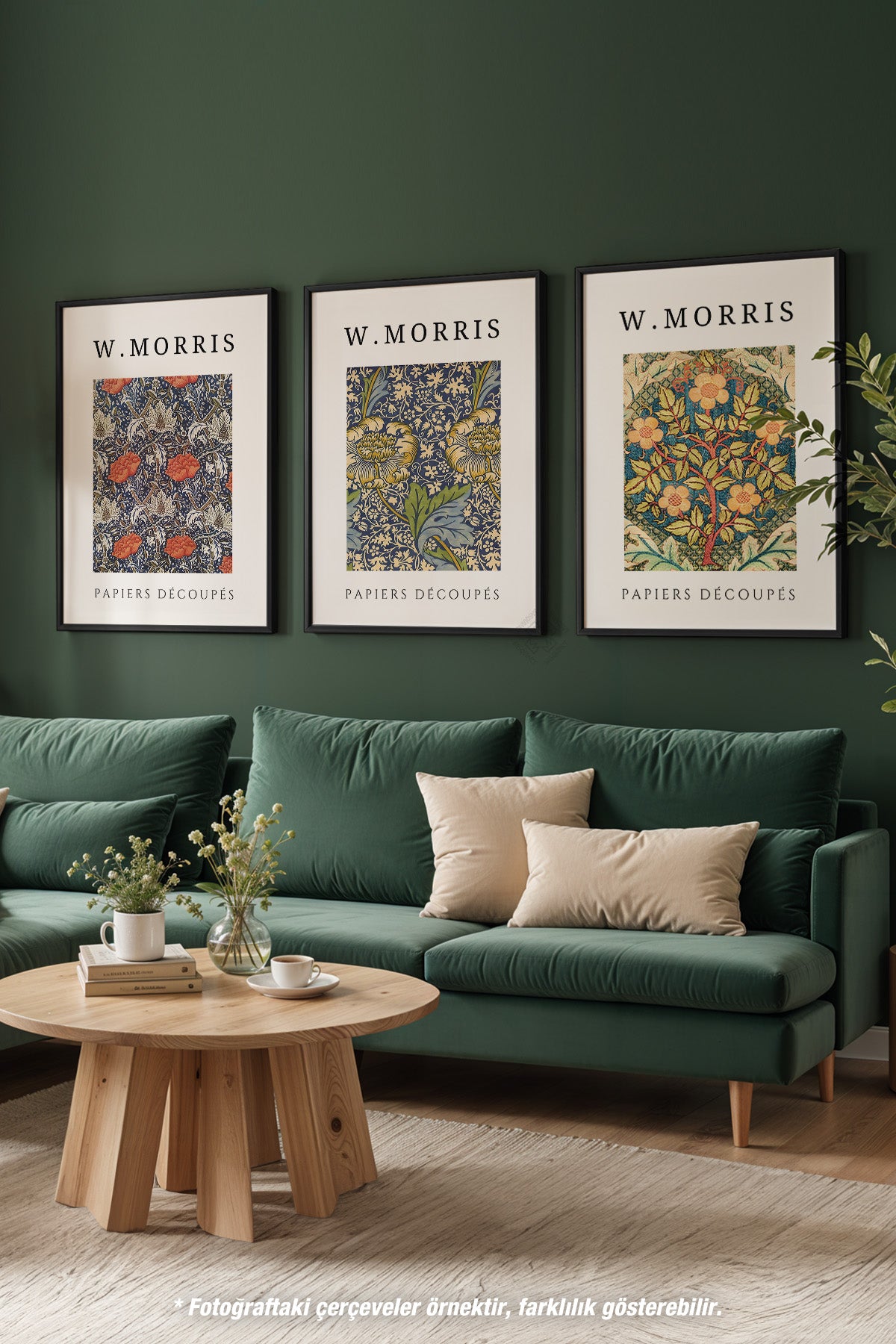 Morris Sanatsal Dekorasyon 3'lü Siyah Çerçeveli Poster, Tablo Seti No:7