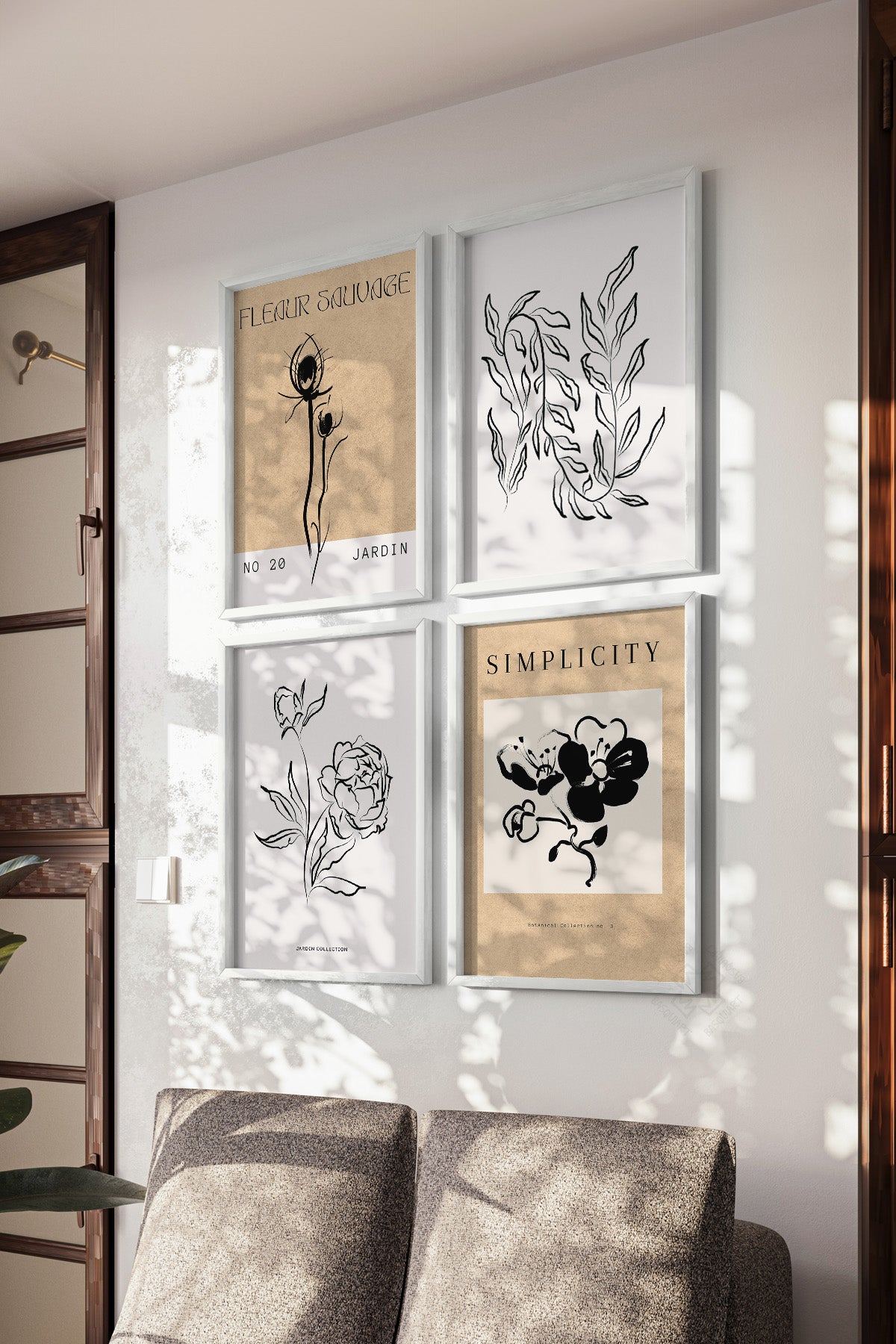 Bohem Desenli 4'lü Beyaz Çerçeveli Poster, Tablo Seti No:14