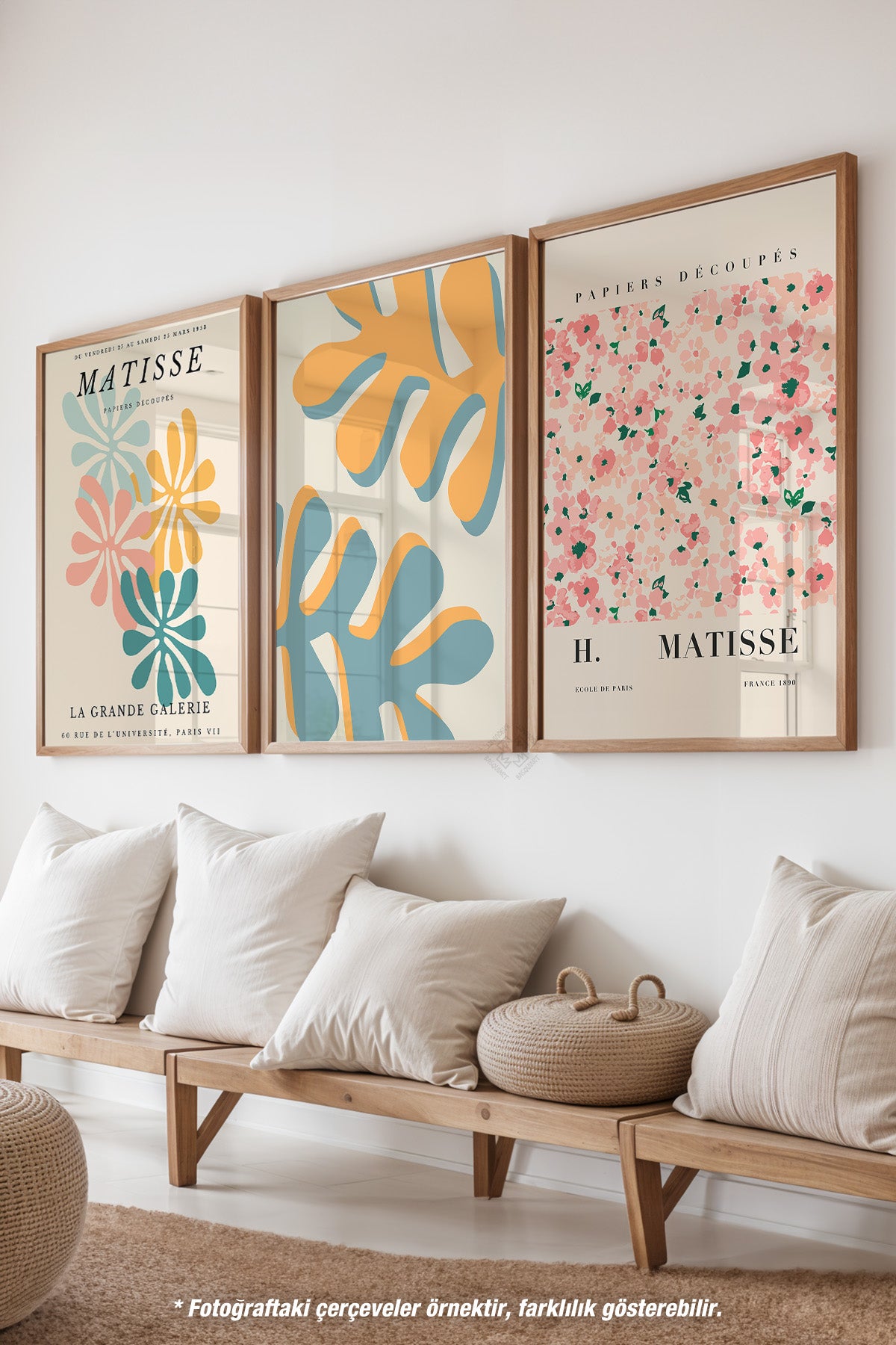 Matisse Dekoratif 3'lü Ahşap Çerçeveli Poster, Tablo Seti No:40