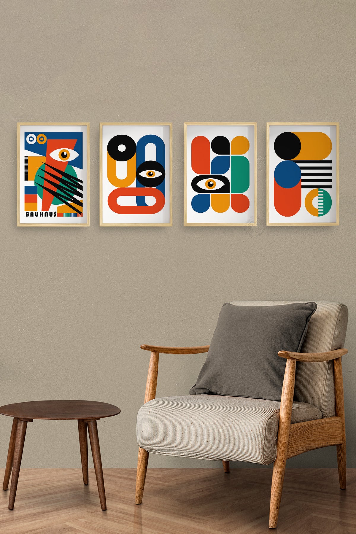 Bauhaus 4'lü Ahşap Çerçeveli Poster, Tablo Seti No:21