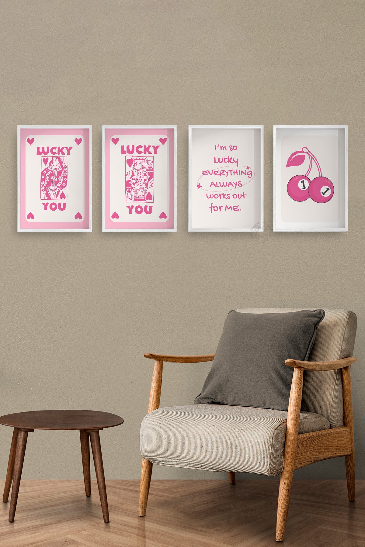 Şans, Aşk, İskambil 4'lü Beyaz Çerçeveli Poster, Tablo Seti No:61