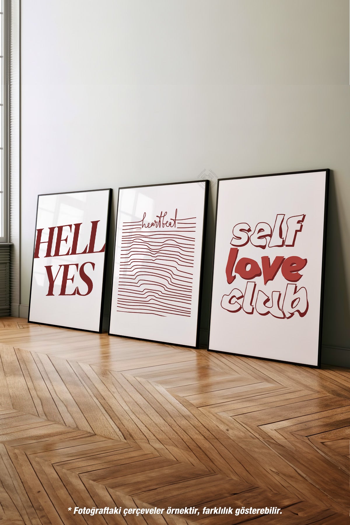 Modern Tipografi 3'lü Siyah Çerçeveli Poster, Tablo Seti No:26