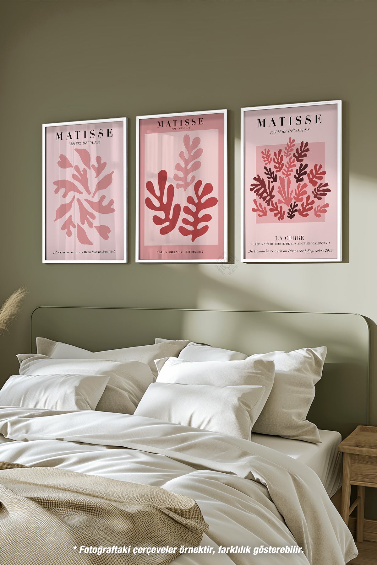 Pembe Matisse 3'lü Beyaz Çerçeveli Poster, Tablo Seti No:33