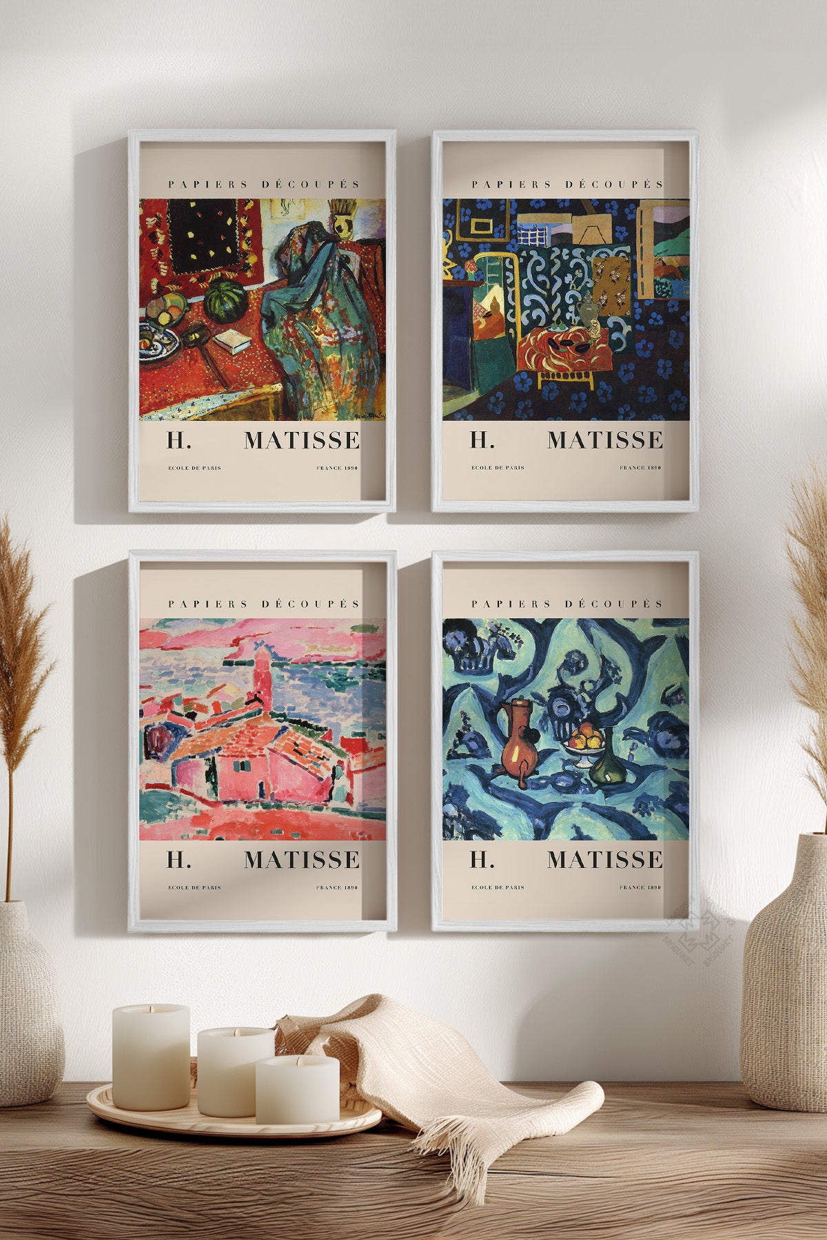 H Matisse 4'lü Beyaz Çerçeveli Poster, Tablo Seti No:57