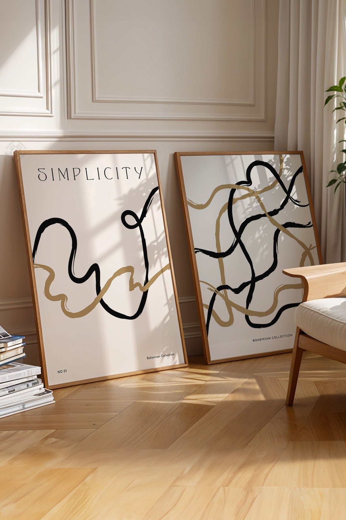 Minimal Sanatsal 2'li Ahşap Çerçeveli Poster, Tablo Seti No:20