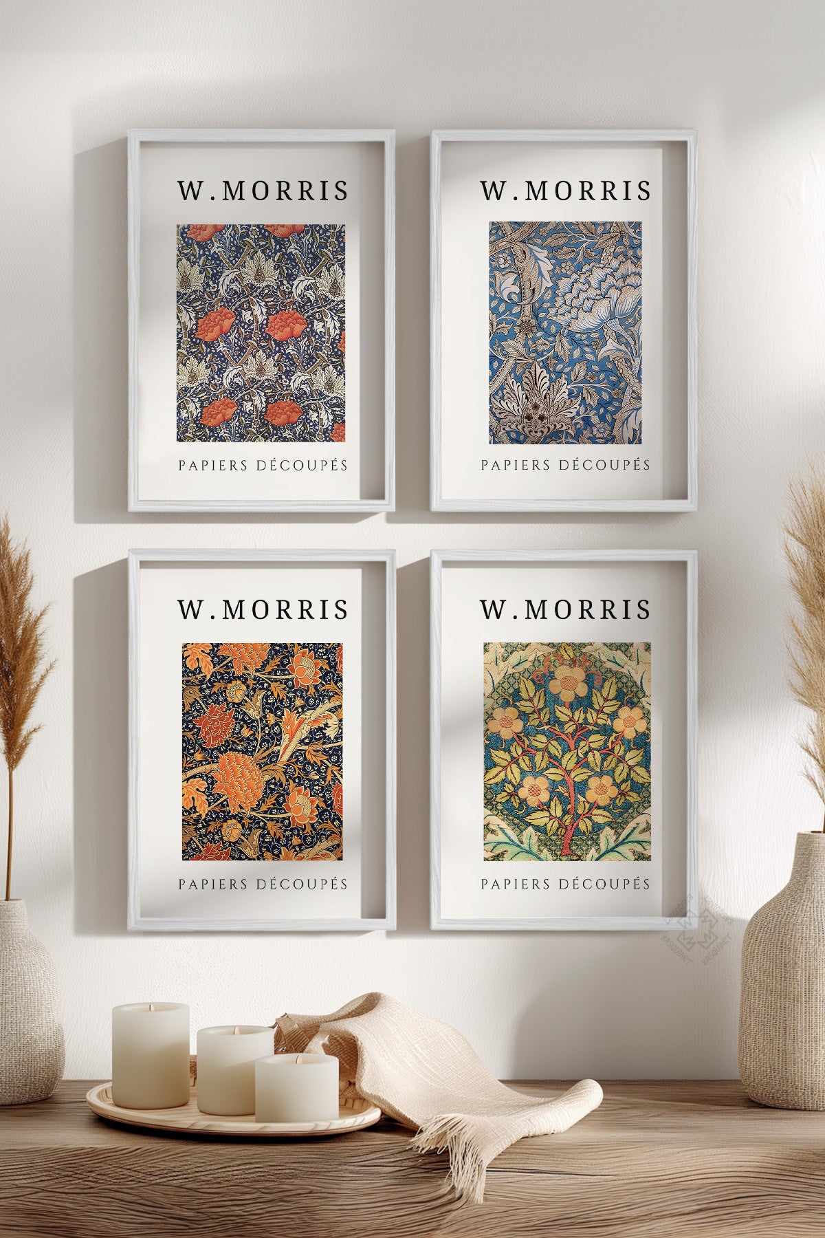 W Morris 4'lü Beyaz Çerçeveli Poster, Tablo Seti No:40