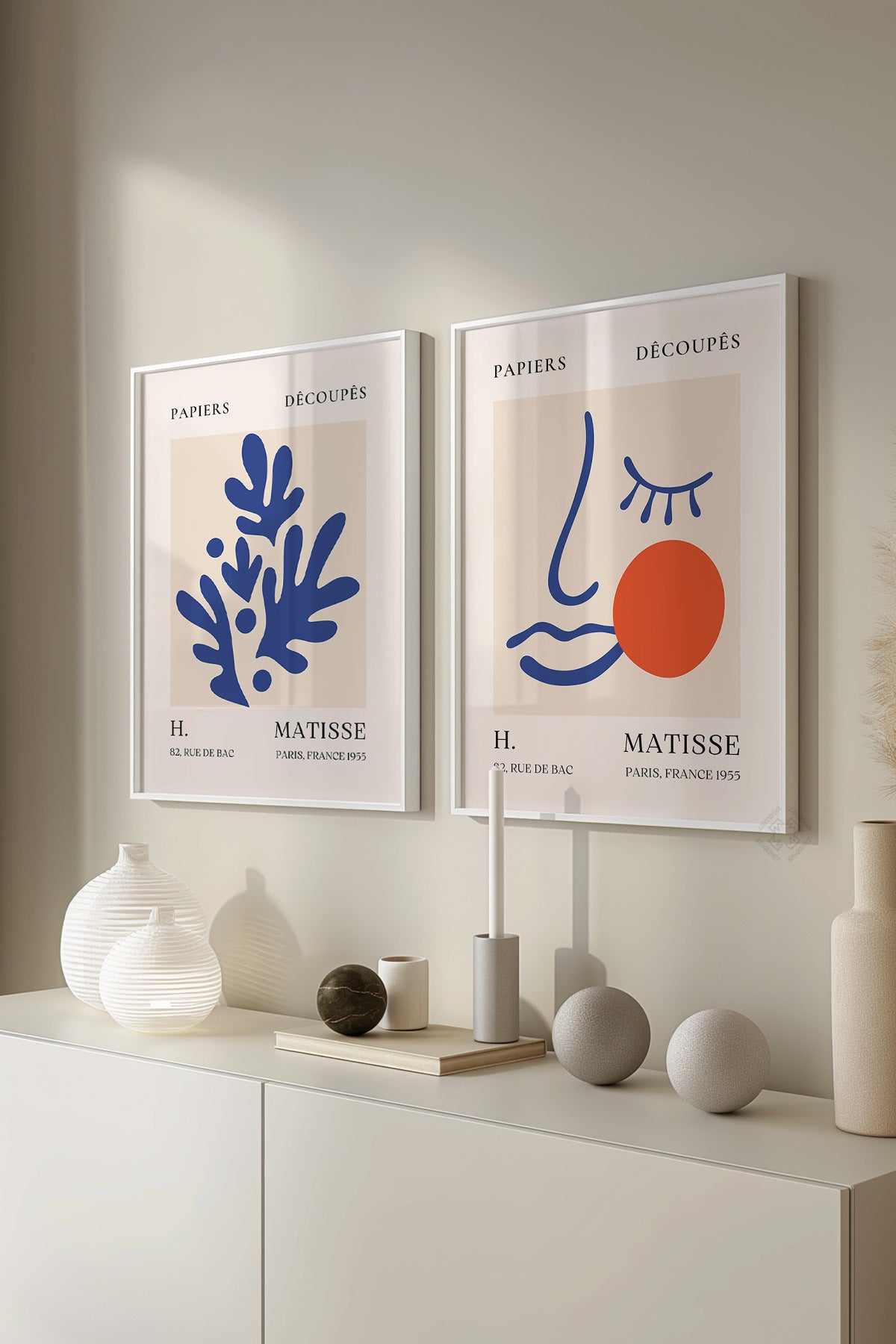 Mavi Matisse 2'li Beyaz Çerçeveli Poster, Tablo Seti No:27