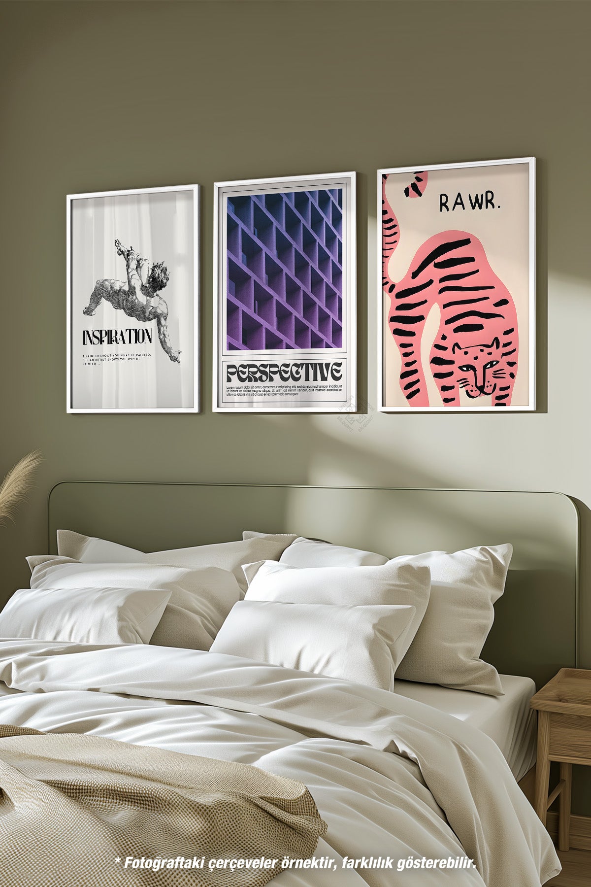 Modern 3'lü Beyaz Çerçeveli Poster, Tablo Seti No:50