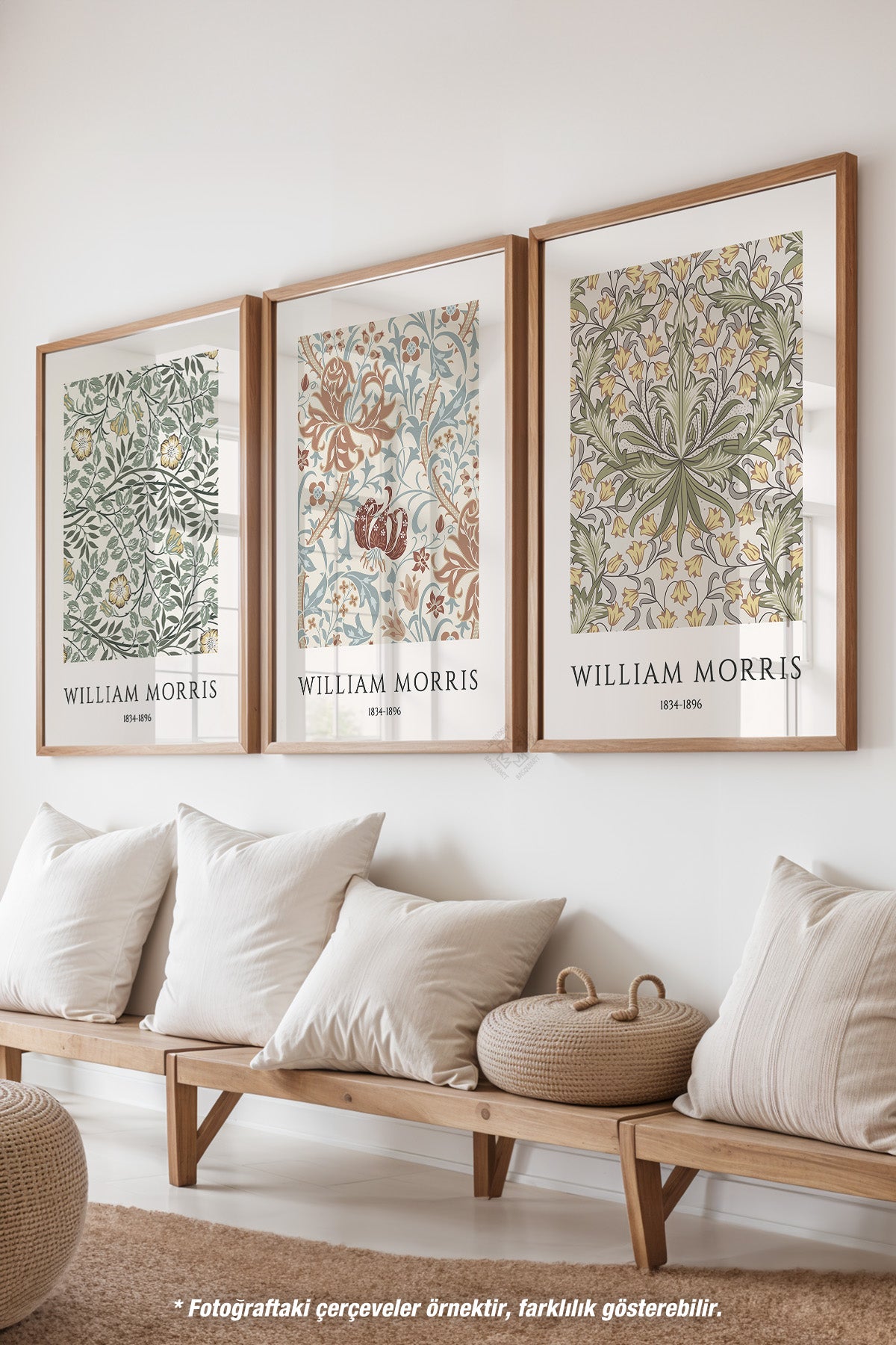 William Morris 3'lü Ahşap Çerçeveli Poster, Tablo Seti No:31