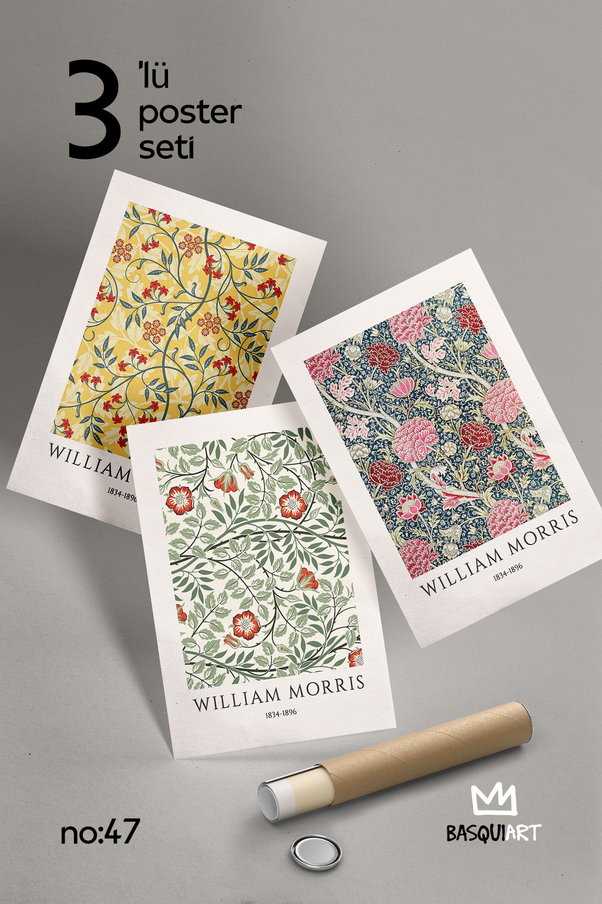 William Morris 3'lü Poster Seti, Duvar Dekoru No:47