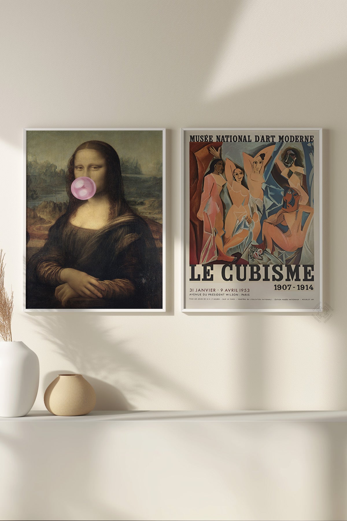 Mona Lisa ve Picasso 2'li Beyaz Çerçeveli Poster, Tablo Seti No:33