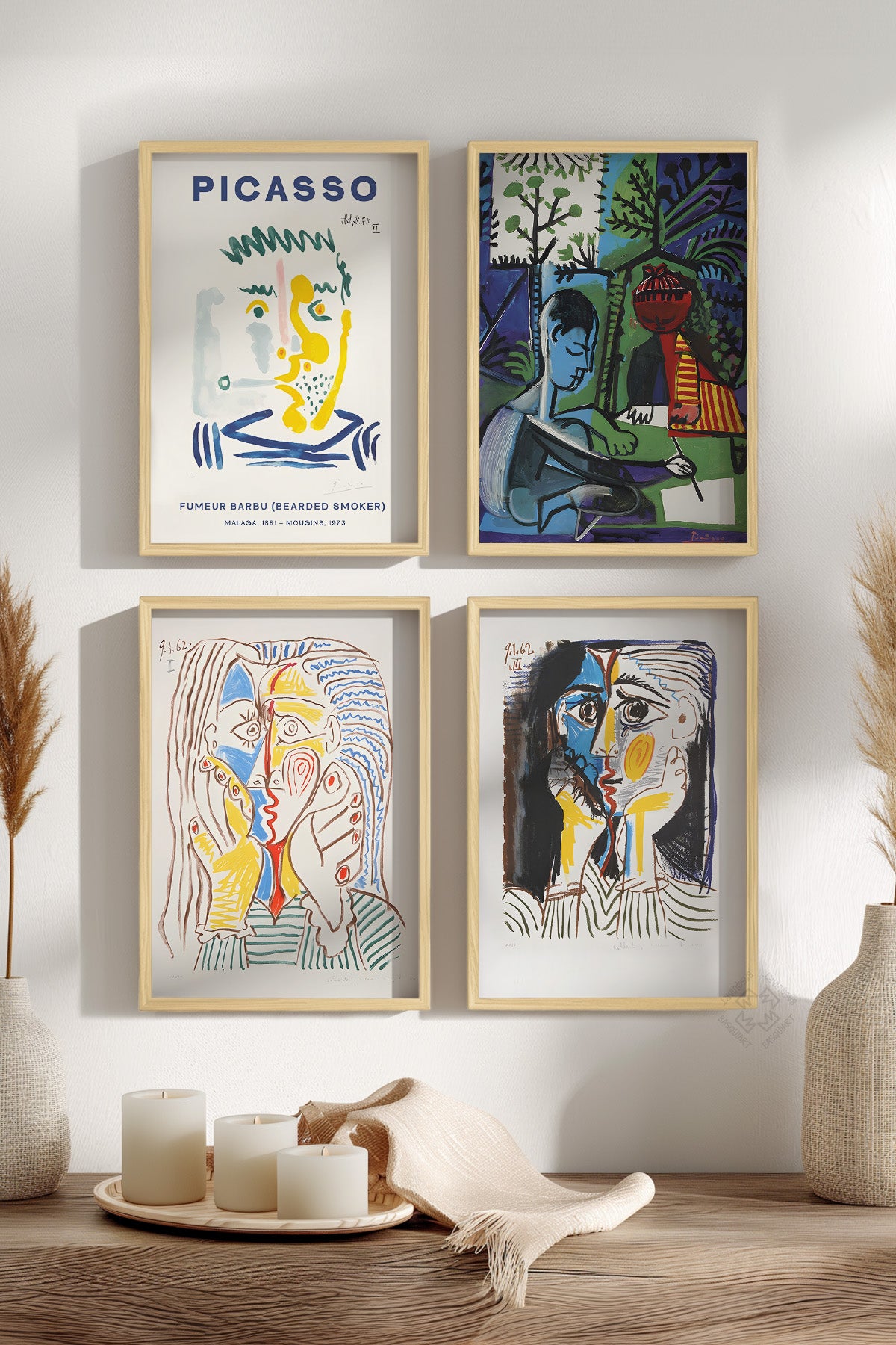 Picasso Sanatsal 4'lü Ahşap Çerçeveli Poster, Tablo Seti No:35