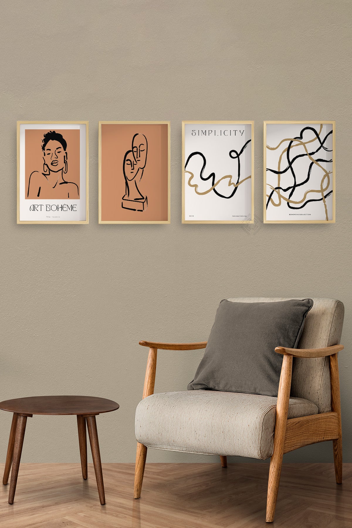 Toprak Bohem 4'lü Ahşap Çerçeveli Poster, Tablo Seti No:12