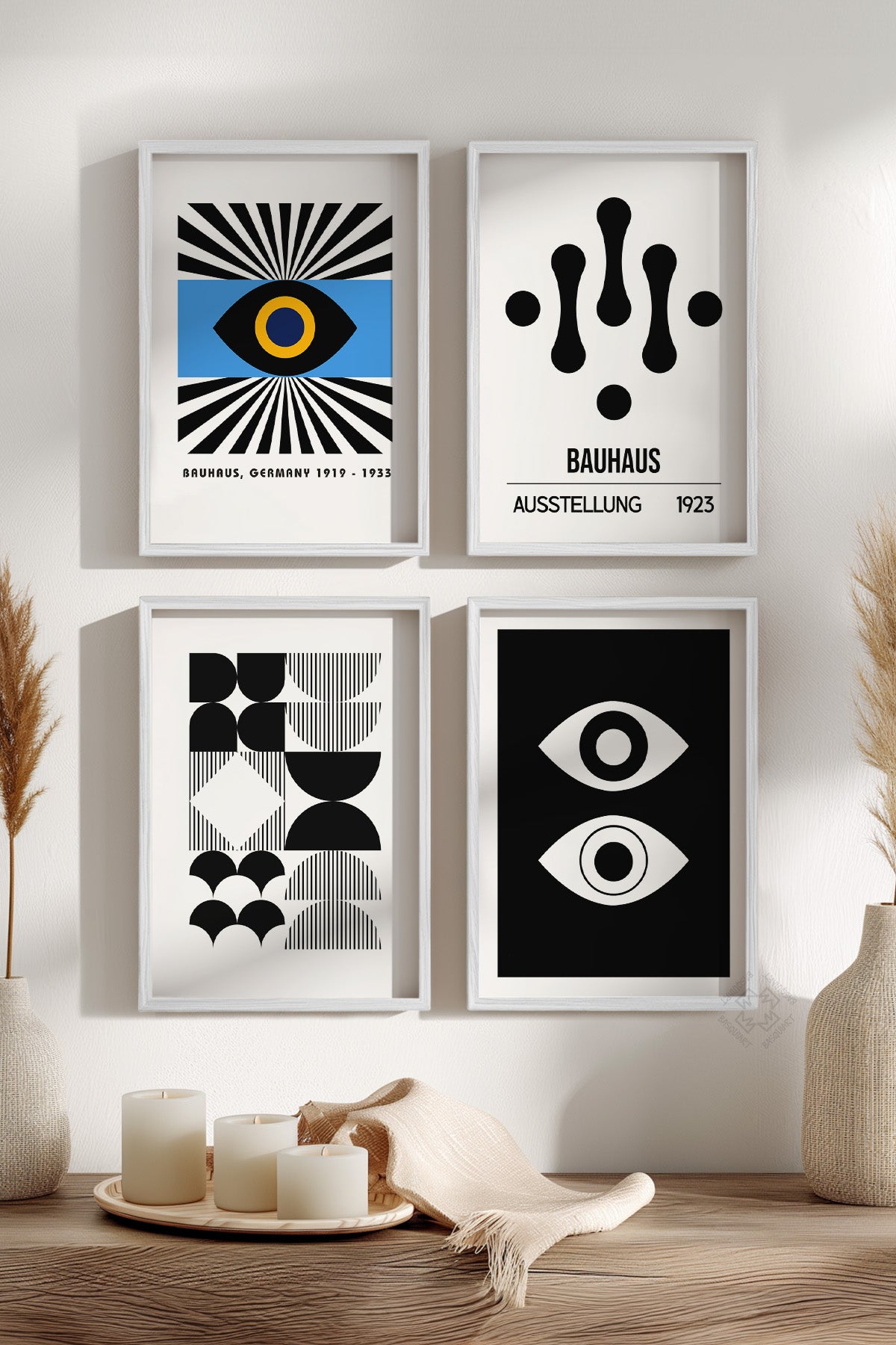 Bauhaus Modern 4'lü Beyaz Çerçeveli Poster, Tablo Seti No:27