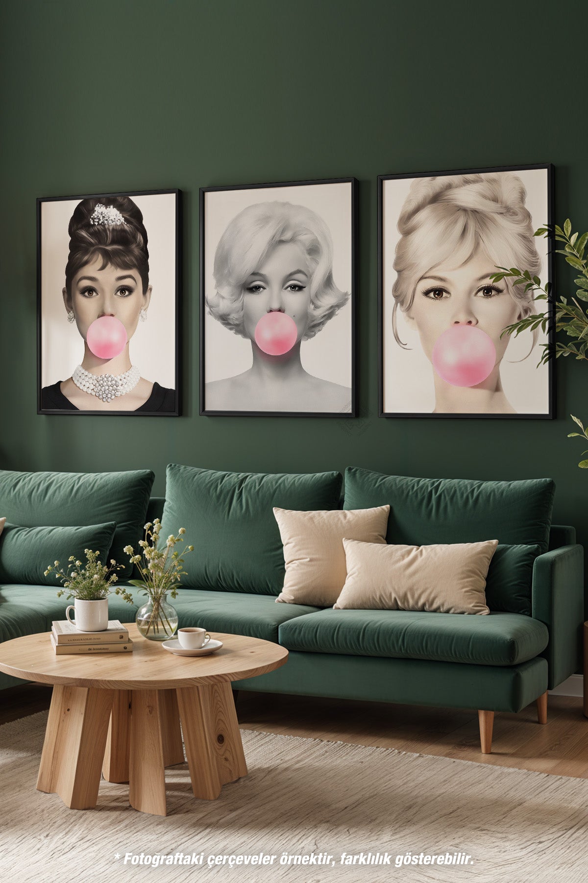 Hepburn, Monroe, Bardot 3'lü Siyah Çerçeveli Poster, Tablo Seti No:28