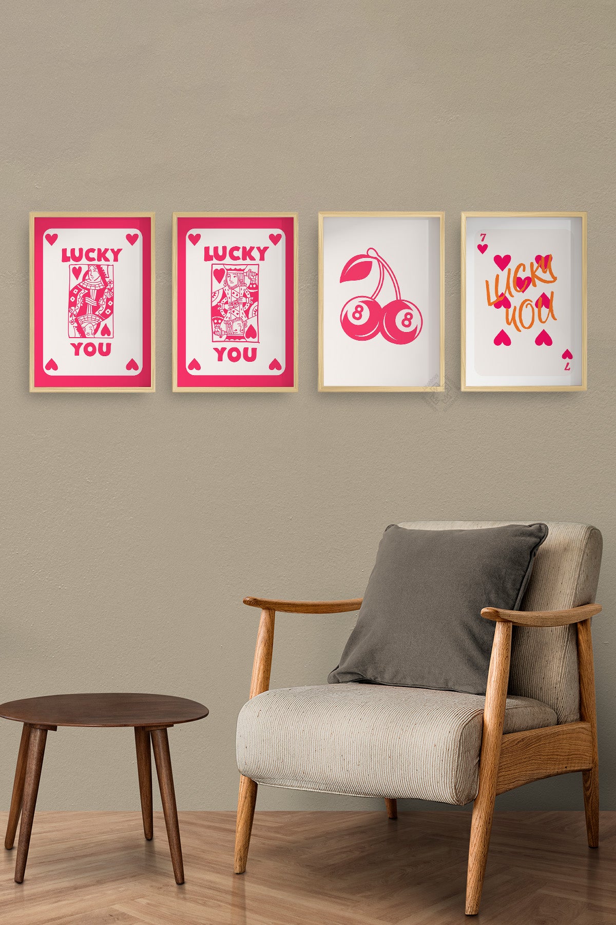 Şans, Aşk, İskambil 4'lü Ahşap Çerçeveli Poster, Tablo Seti No:60