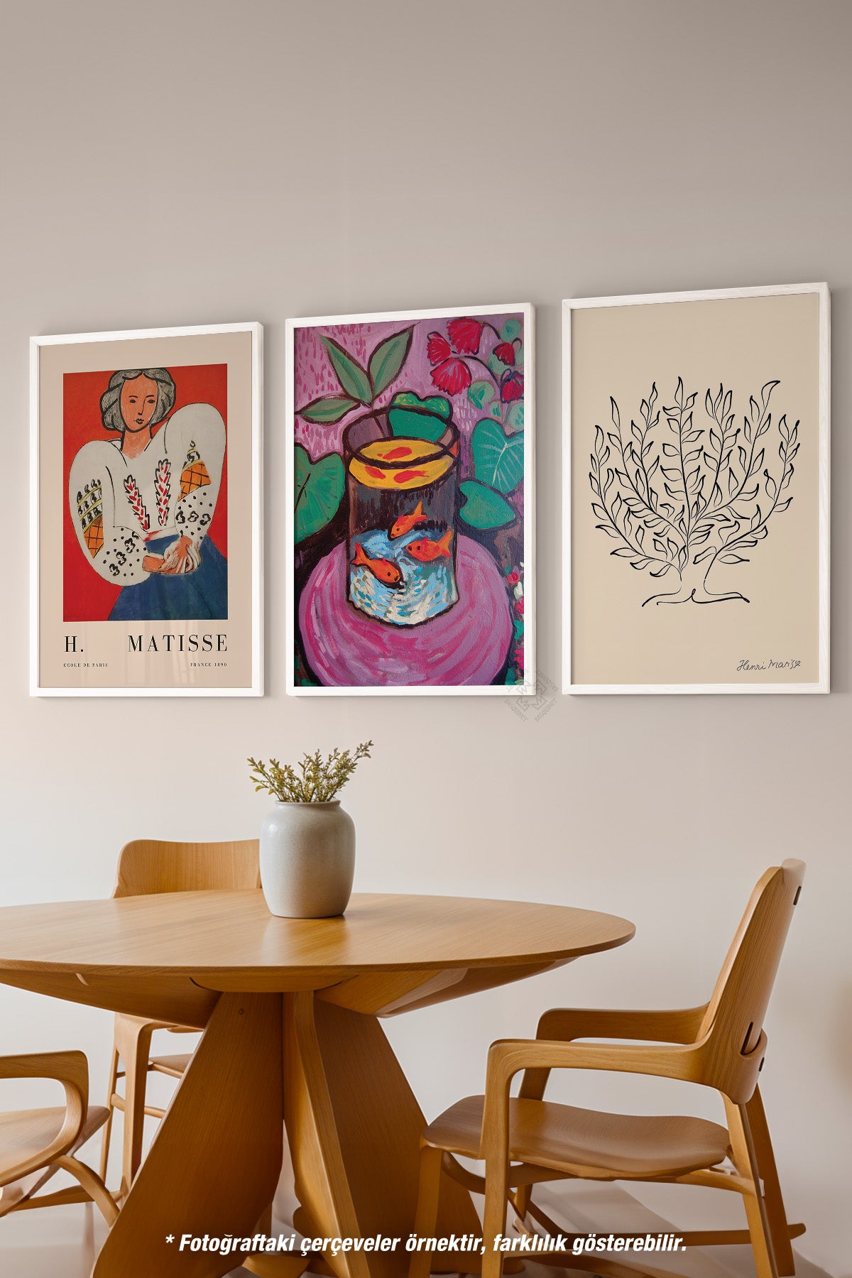 Henri Matisse Sanatsal 3'lü Beyaz Çerçeveli Poster, Tablo Seti No:20