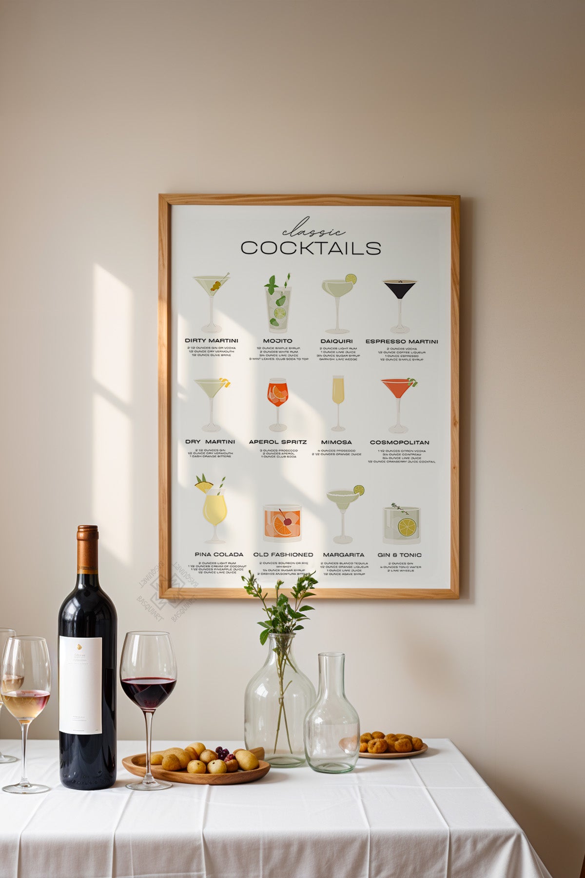 Kokteyl Serisi Ahşap Çerçeveli Poster, Tablo, Cafe, Restoran, Mutfak Duvar Dekoru No:27