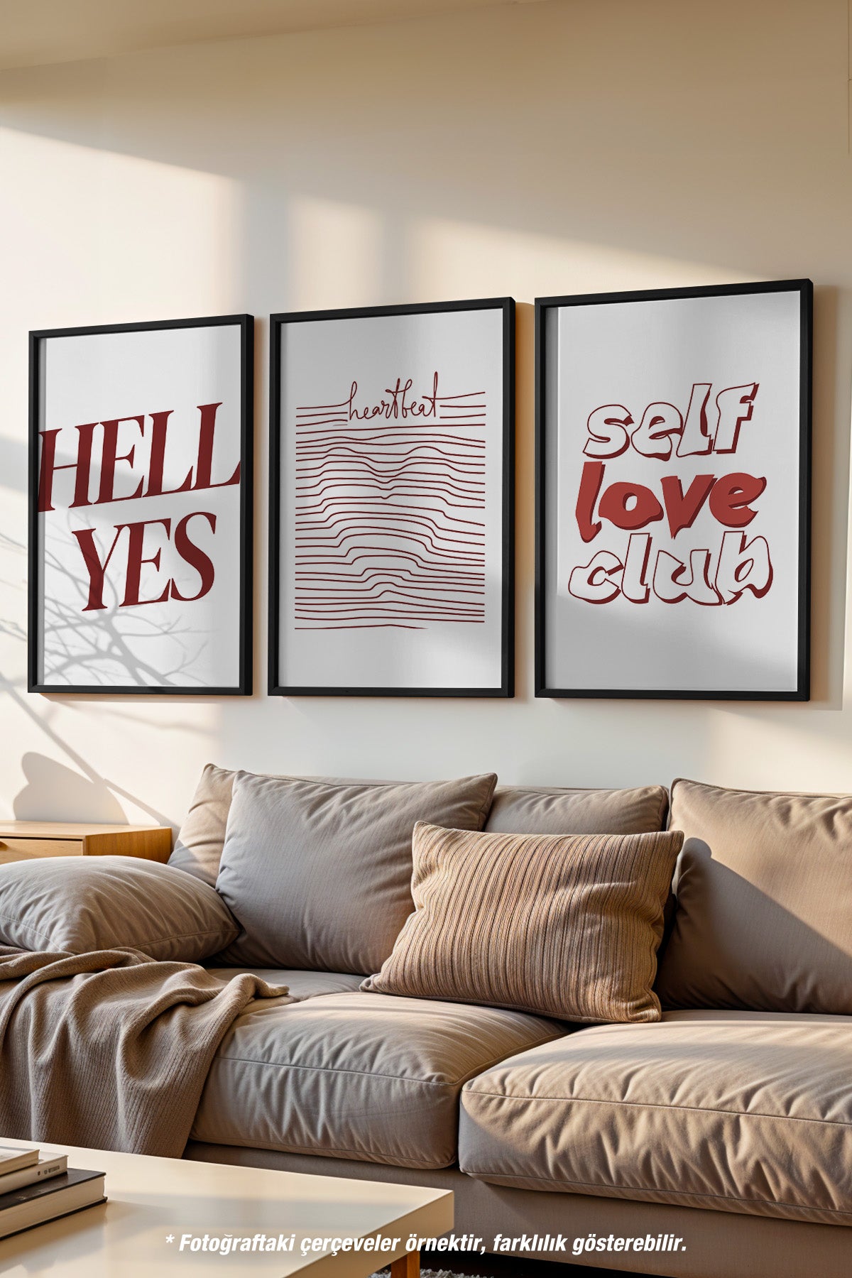 Modern Tipografi 3'lü Siyah Çerçeveli Poster, Tablo Seti No:26