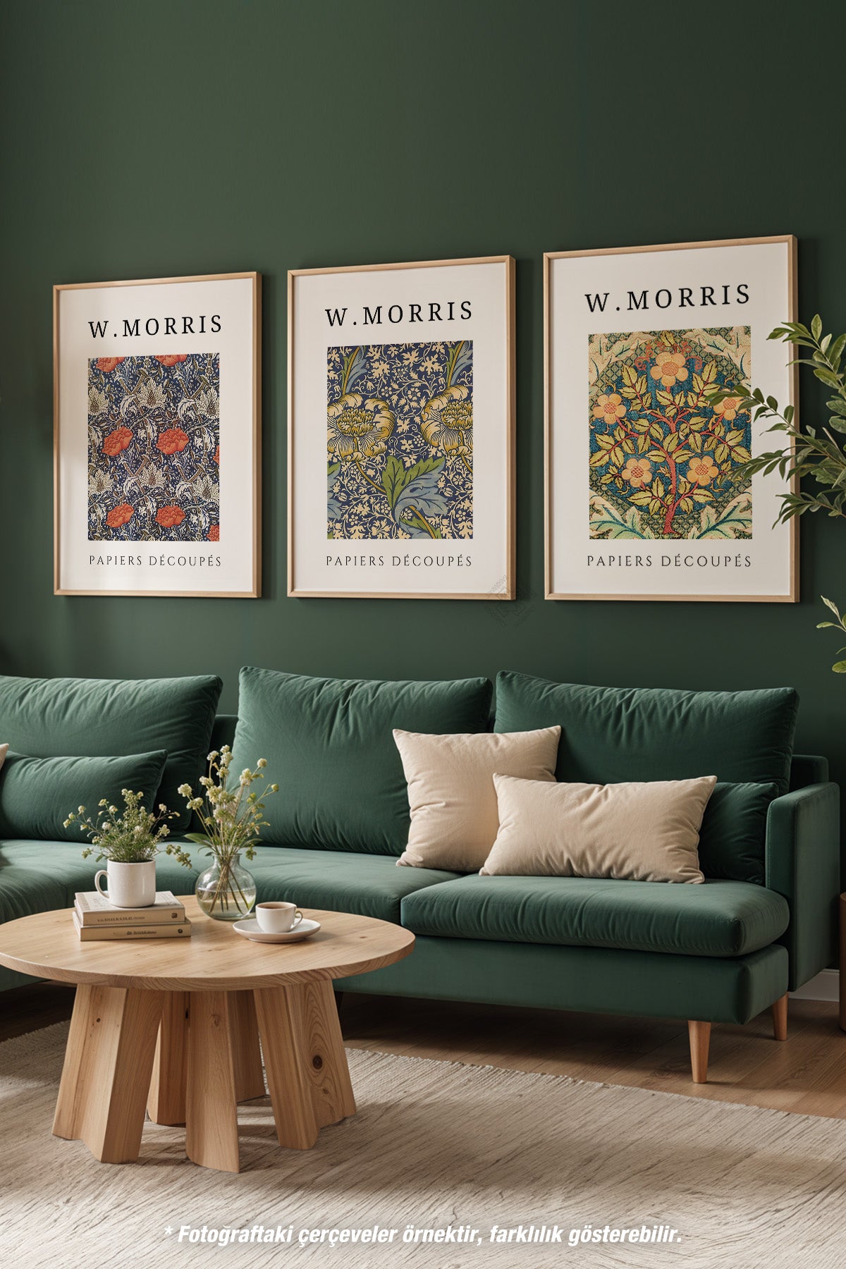 Morris Sanatsal Dekorasyon 3'lü Ahşap Çerçeveli Poster, Tablo Seti No:7