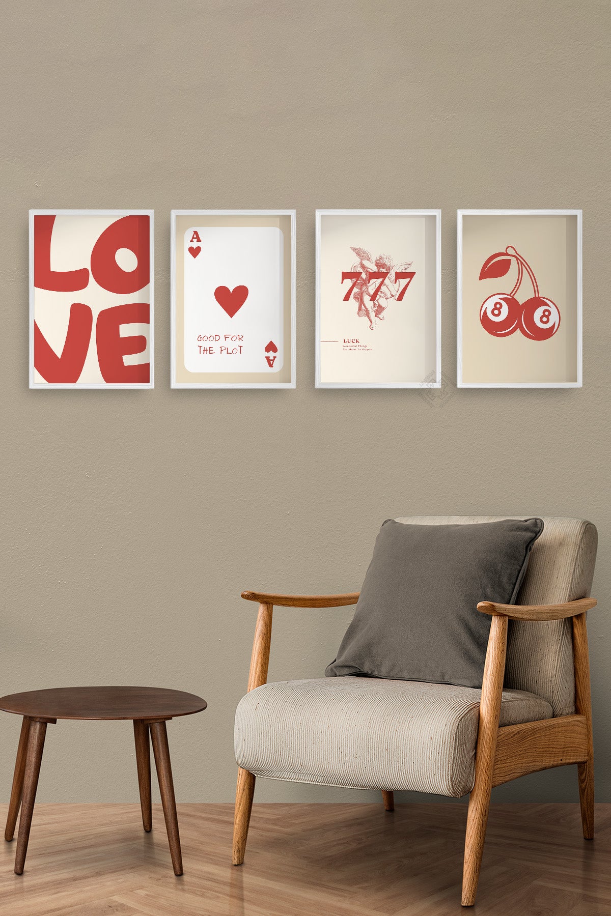 Şans, Aşk, İskambil 4'lü Beyaz Çerçeveli Poster, Tablo Seti No:59
