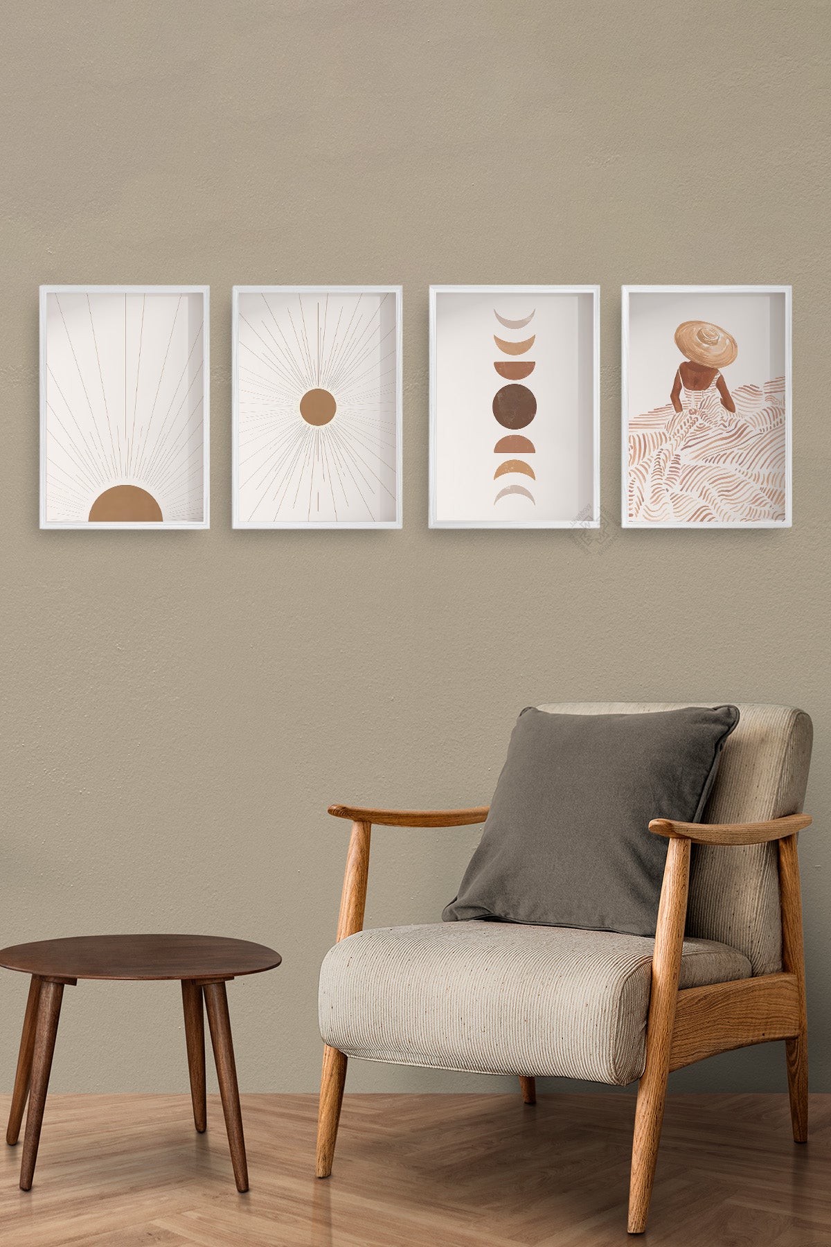 Bohem Dekoratif 4'lü Beyaz Çerçeveli Poster, Tablo Seti No:6